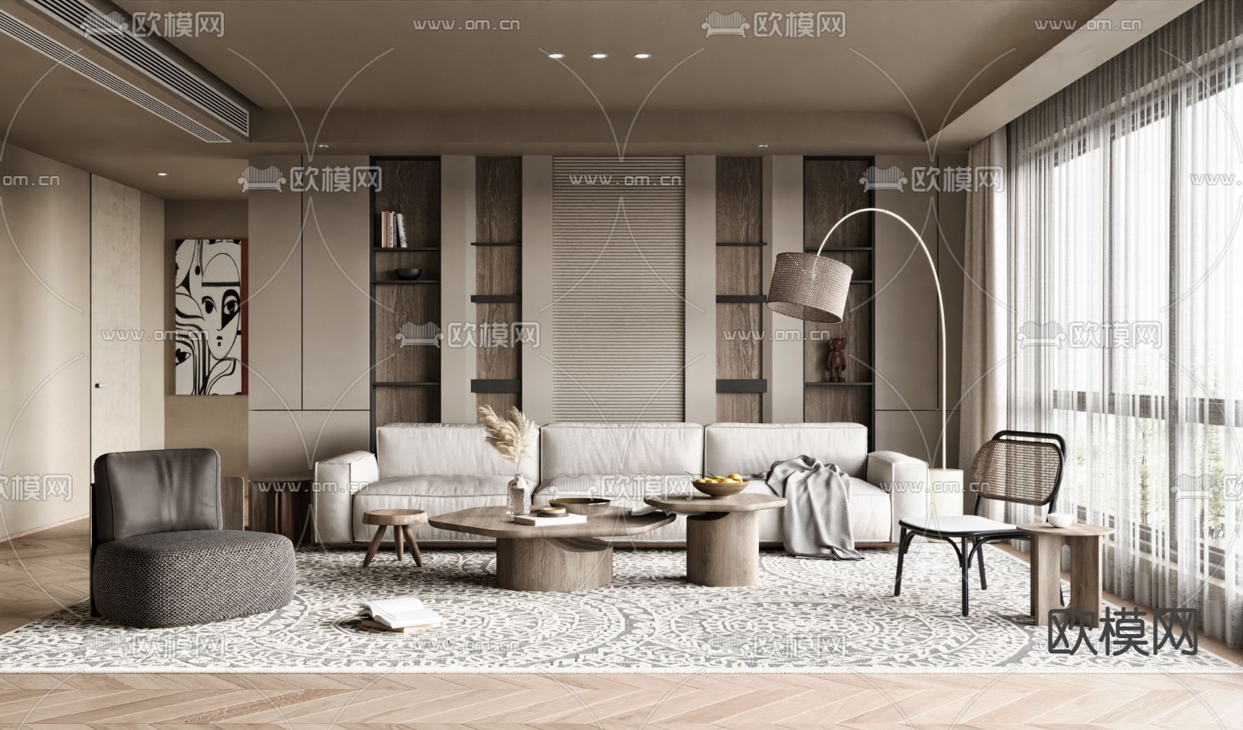中古风客厅su模型下载（渲染图2）