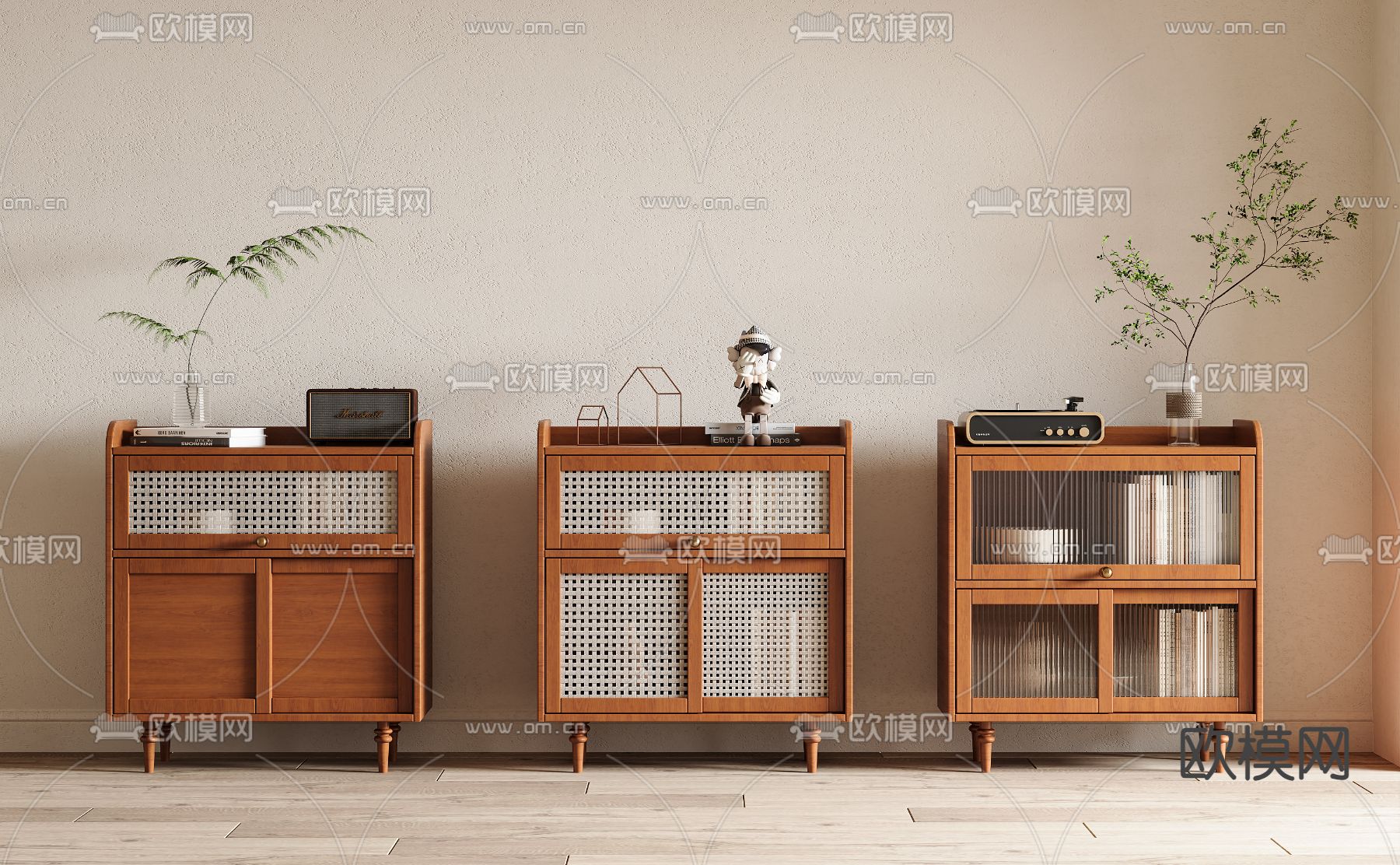 中古风边柜 床头柜su模型下载（渲染图2）