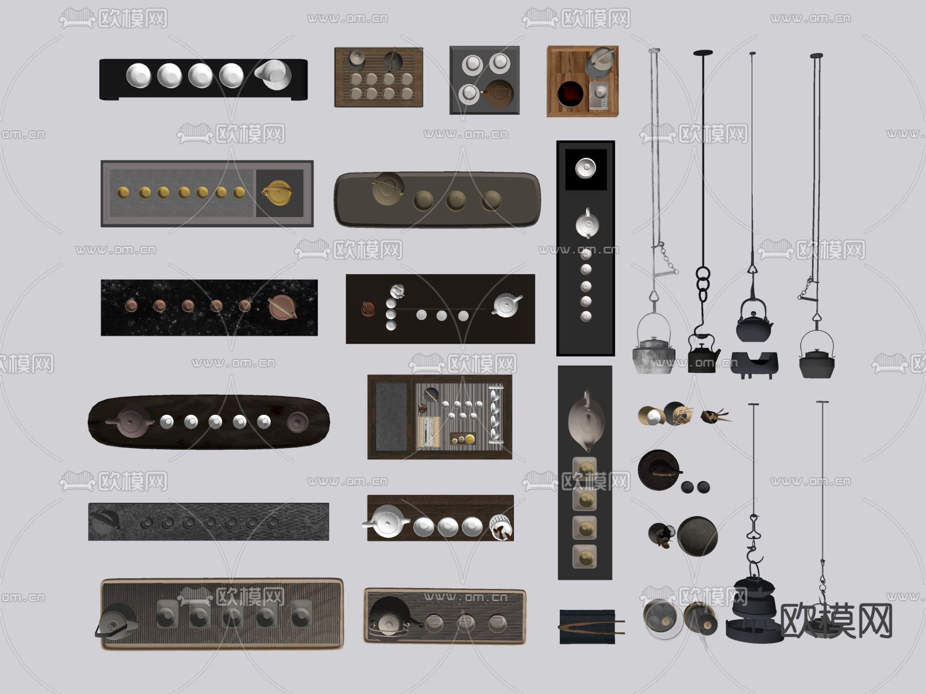 新中式茶具 茶壶 茶杯 摆件su模型下载（渲染图1）