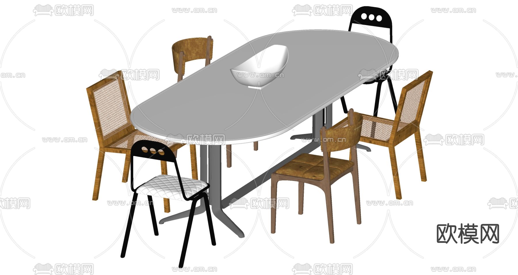 工业风餐桌椅su模型下载（渲染图2）