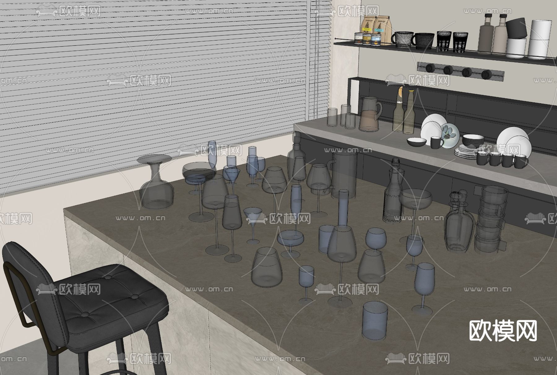 水杯 高脚杯 玻璃杯su模型下载（渲染图2）