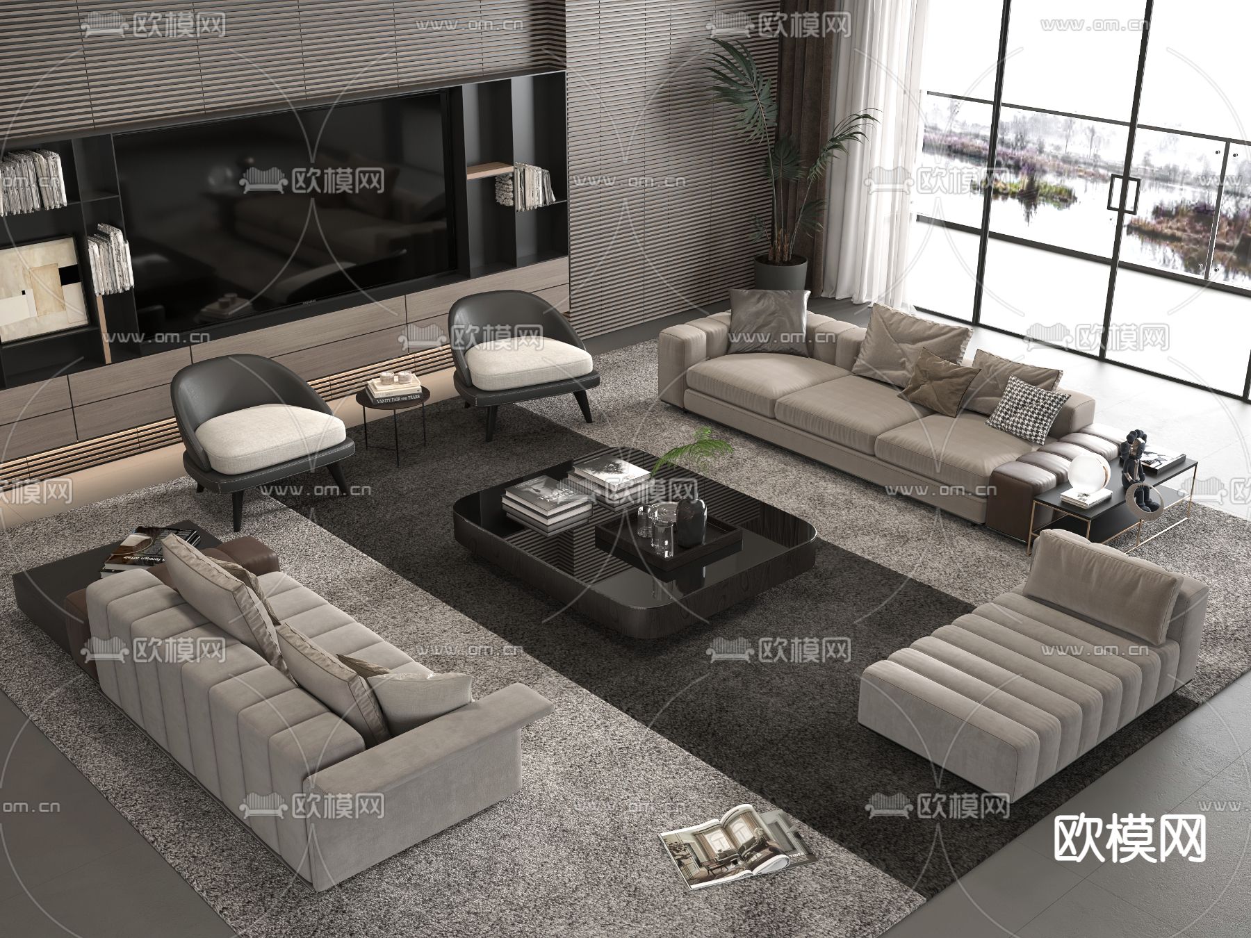 Minotti组合沙发su模型下载（渲染图2）