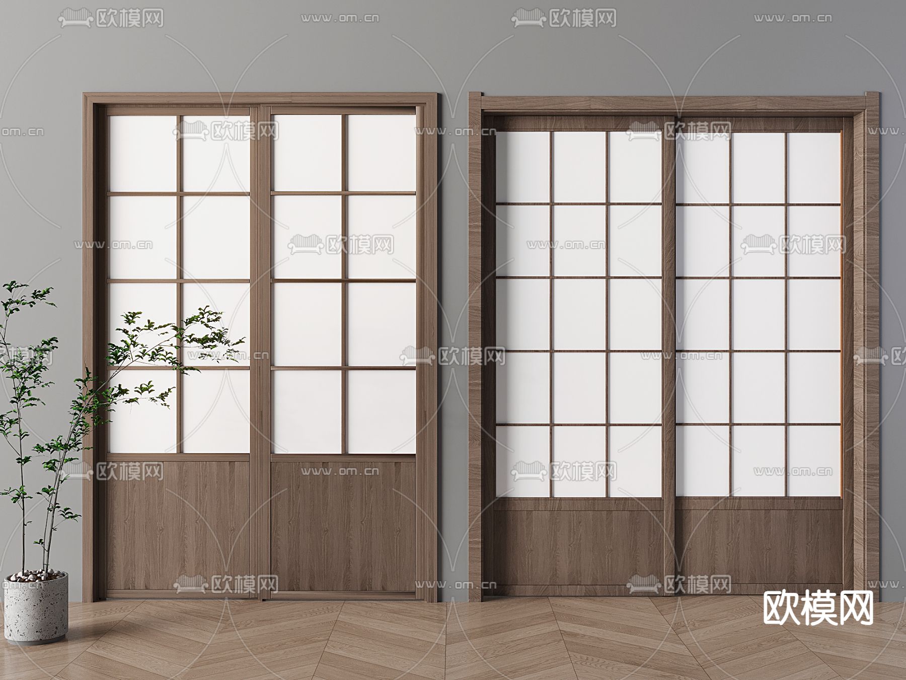 日式推拉门 移门 滑门 格栅门3d模型下载