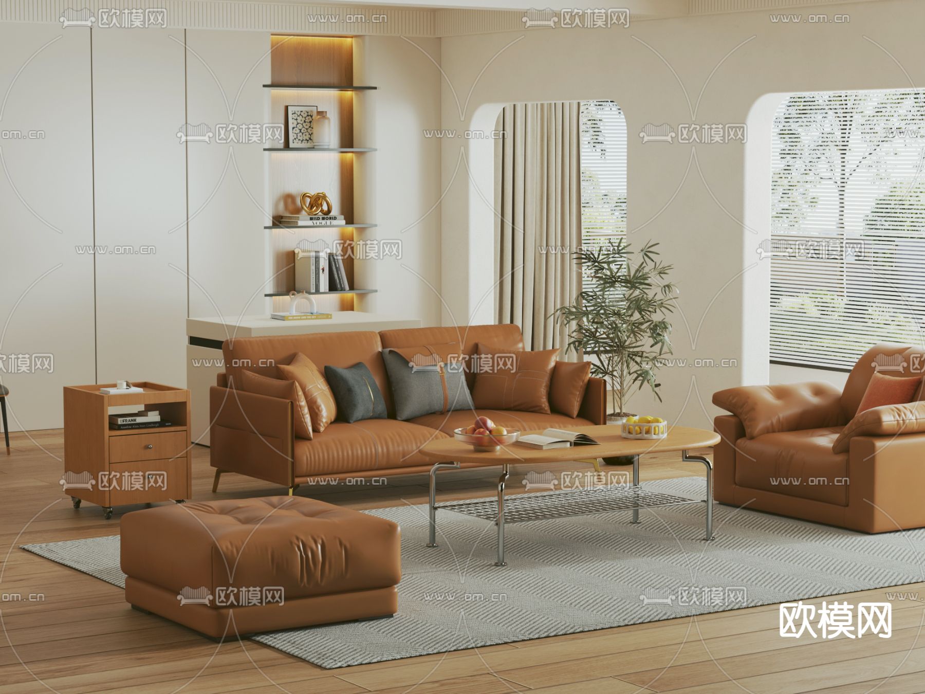 奶油风组合沙发3d模型下载