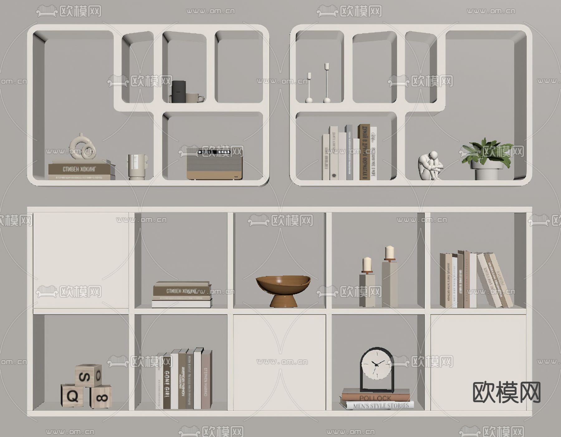 奶油风吊柜 壁挂 置物架su模型下载（渲染图2）