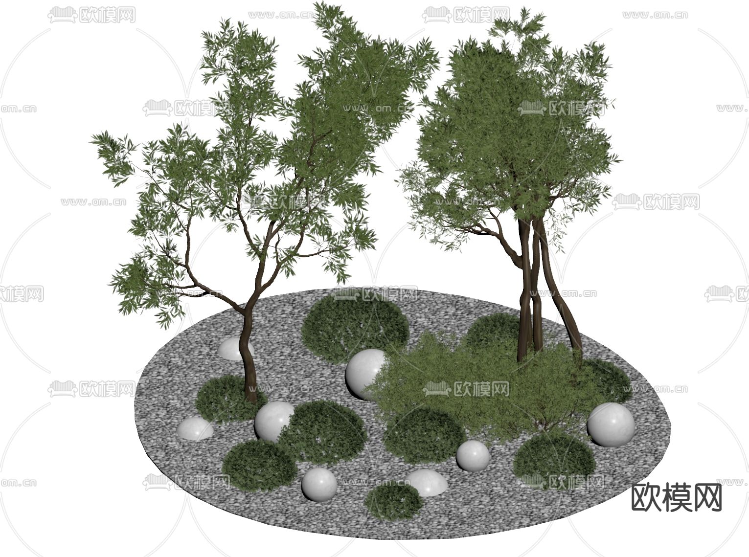 现代景观树 树坛 绿植堆su模型下载（渲染图1）