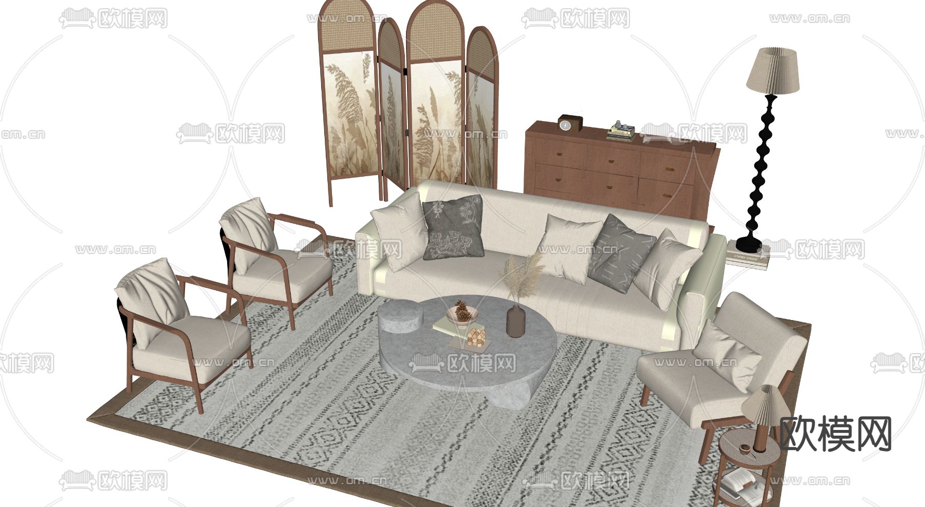 中古风沙发 组合沙发su模型下载（渲染图2）