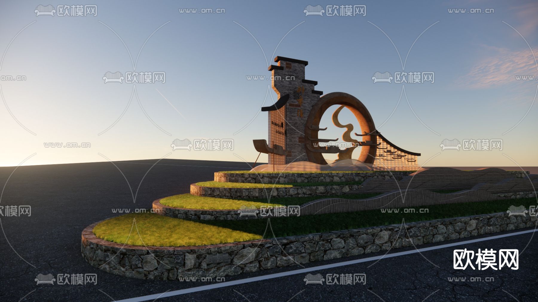 美丽乡村指示牌 村标su模型下载（渲染图2）