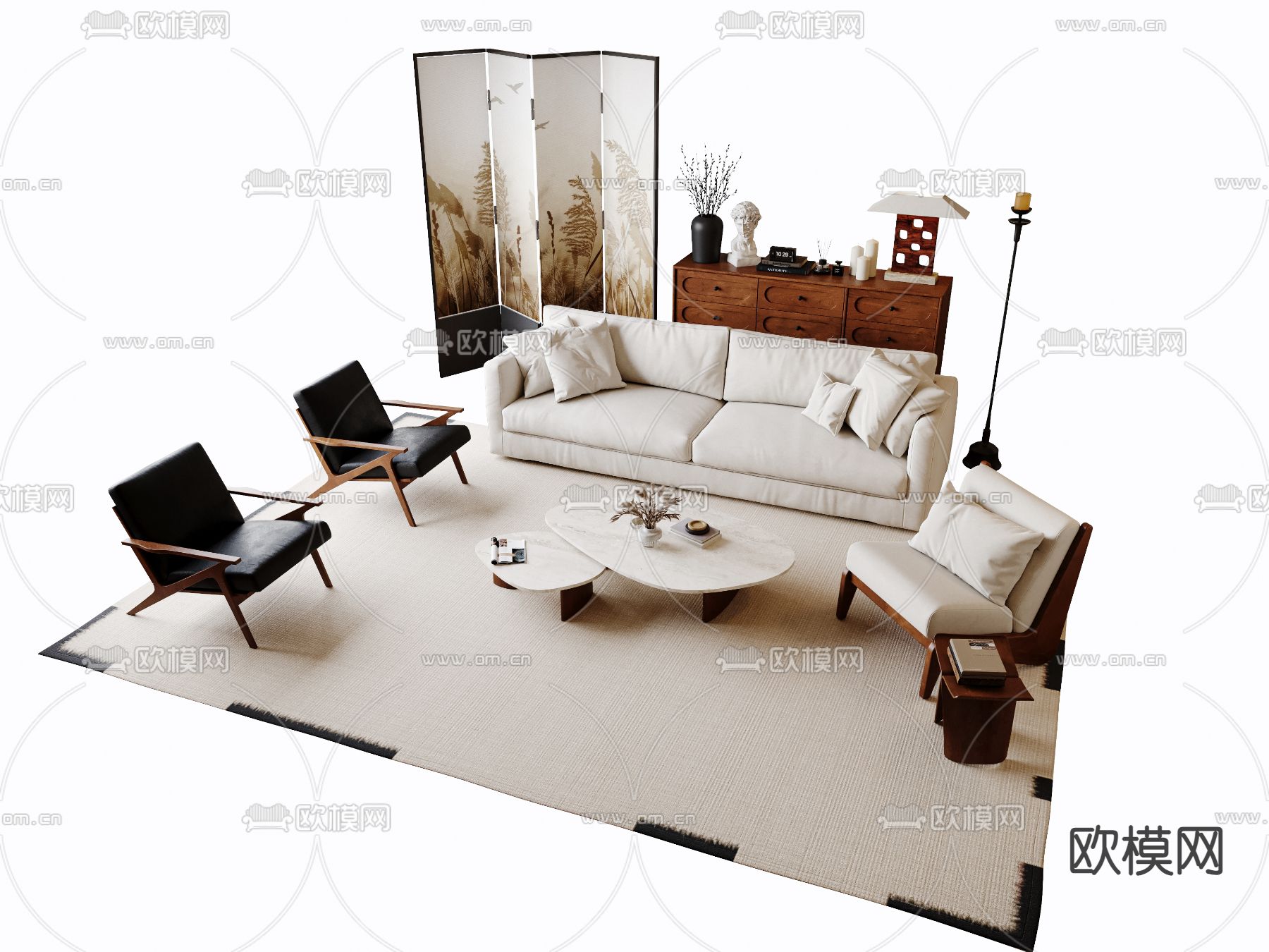 中古风沙发 组合沙发su模型下载