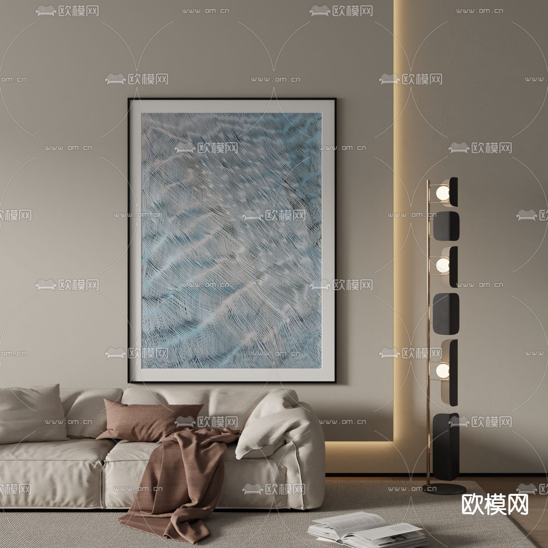 现代装饰画su模型下载（渲染图2）