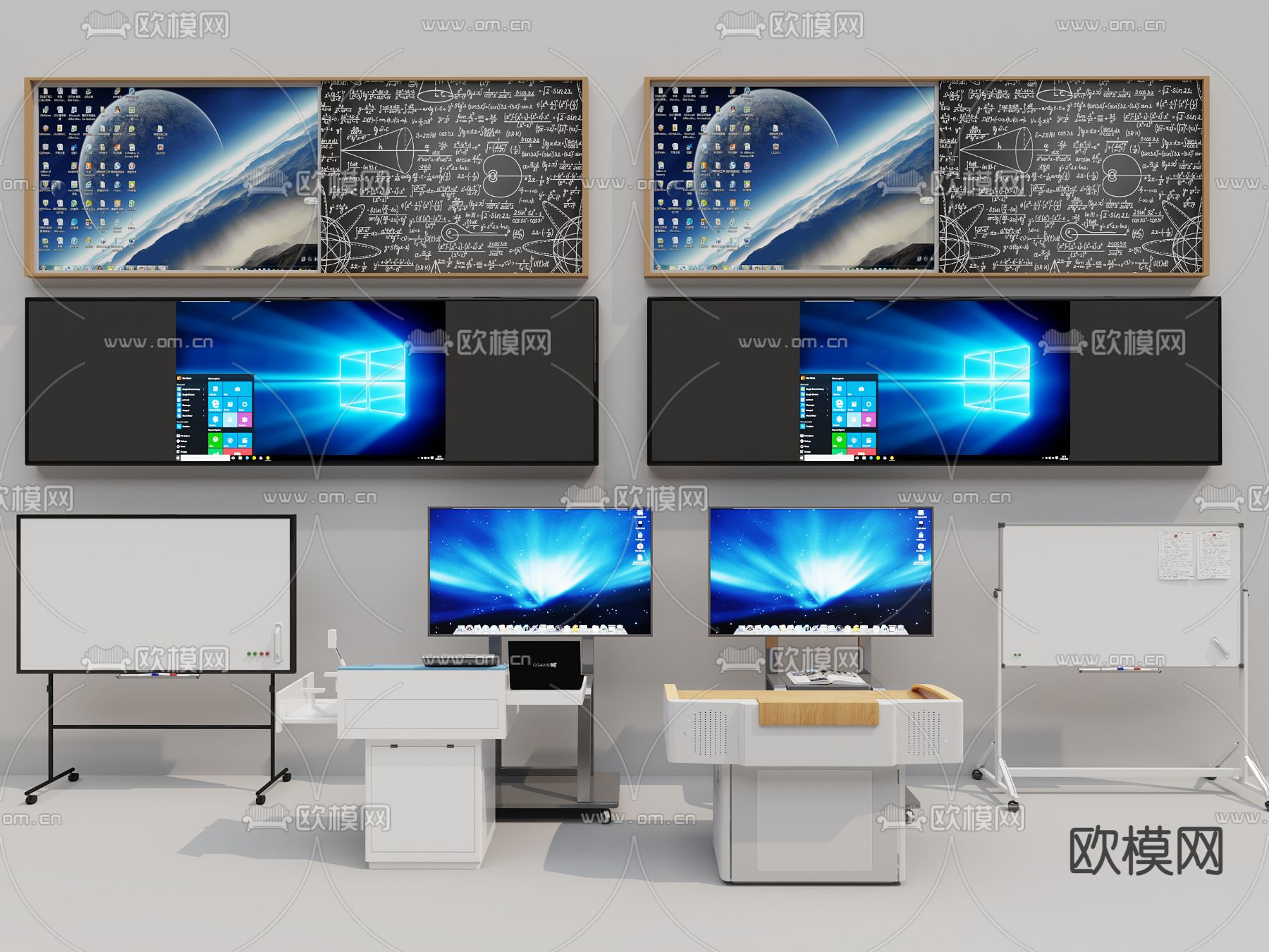 黑板 讲桌 白板 电视支架su模型下载（渲染图1）