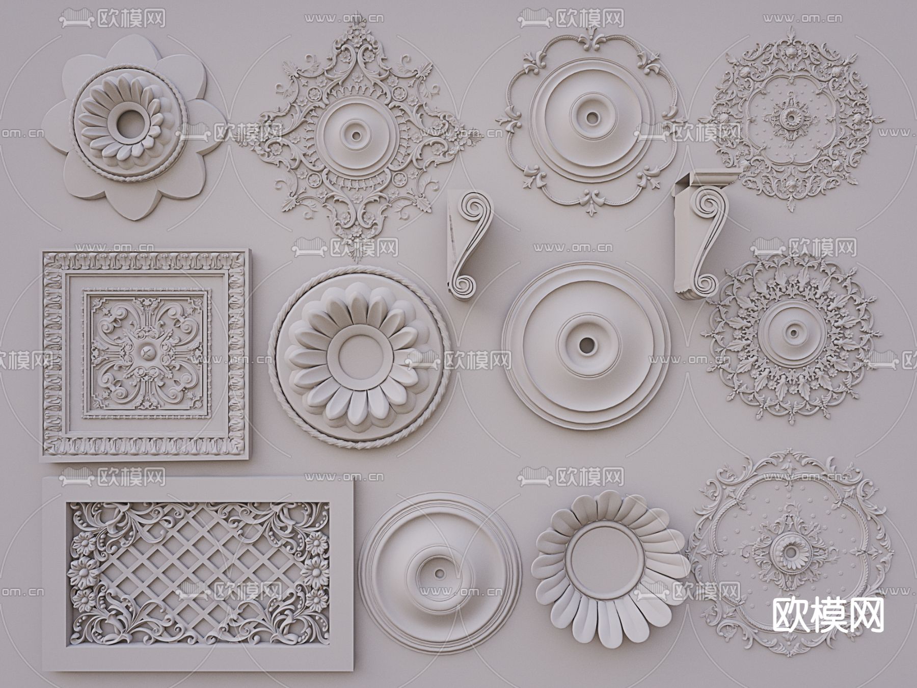 法式雕花构件 石膏灯盘3d模型下载