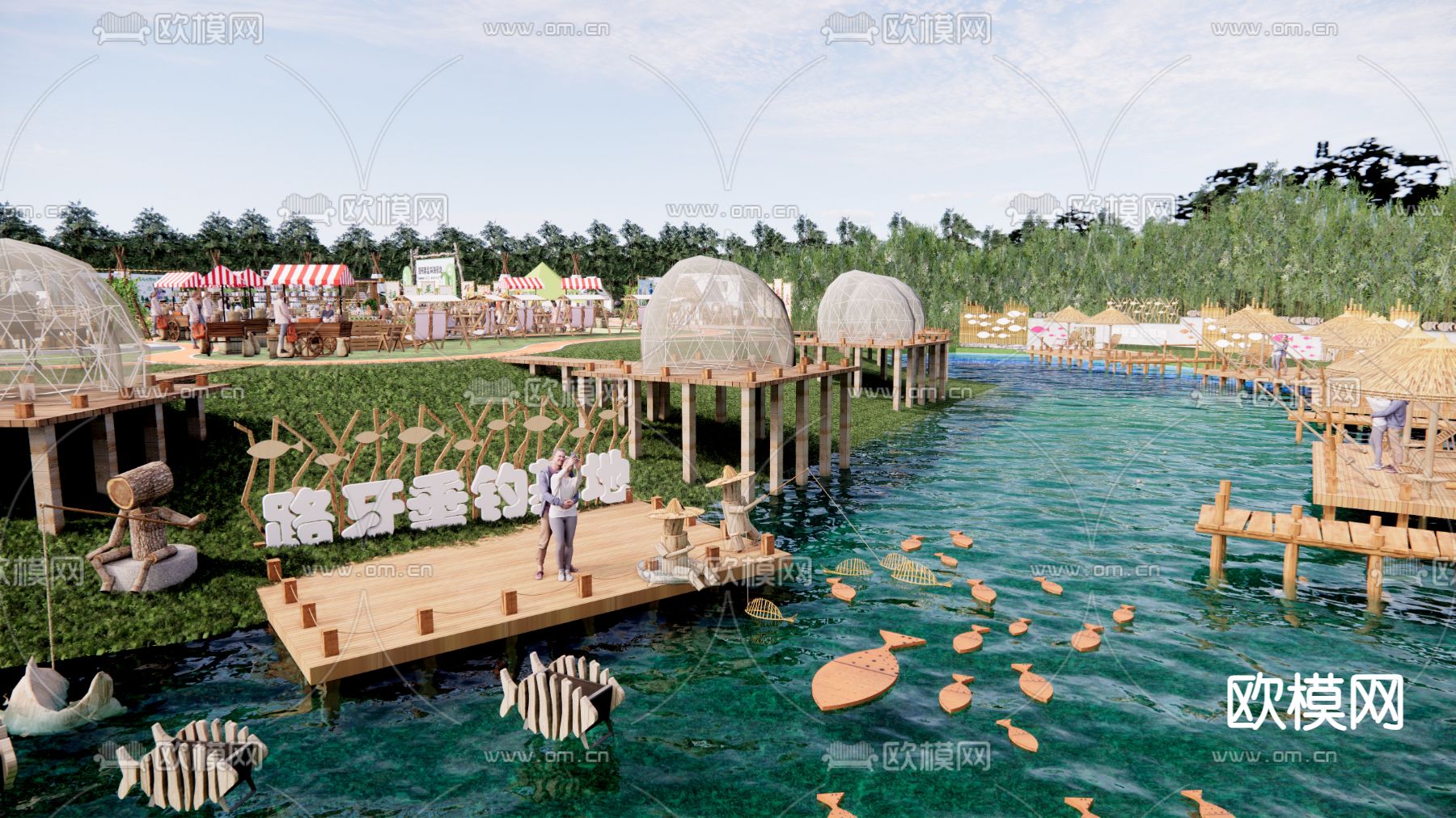 现代垂钓景观公园 帐篷营地su模型下载（渲染图1）