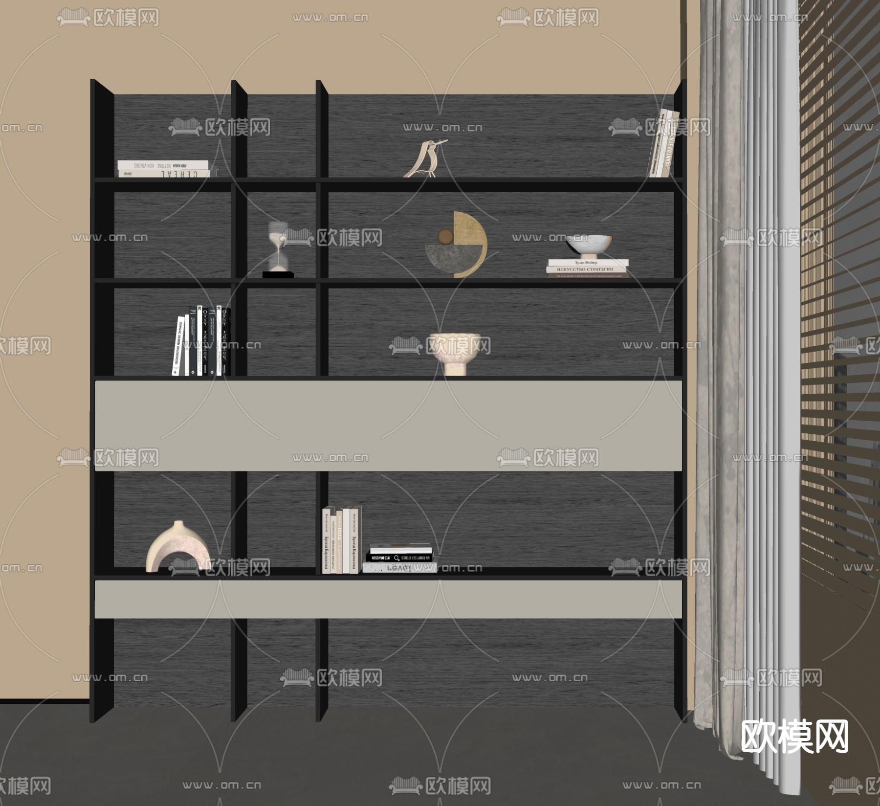 现代书柜 书架 置物柜su模型下载（渲染图2）