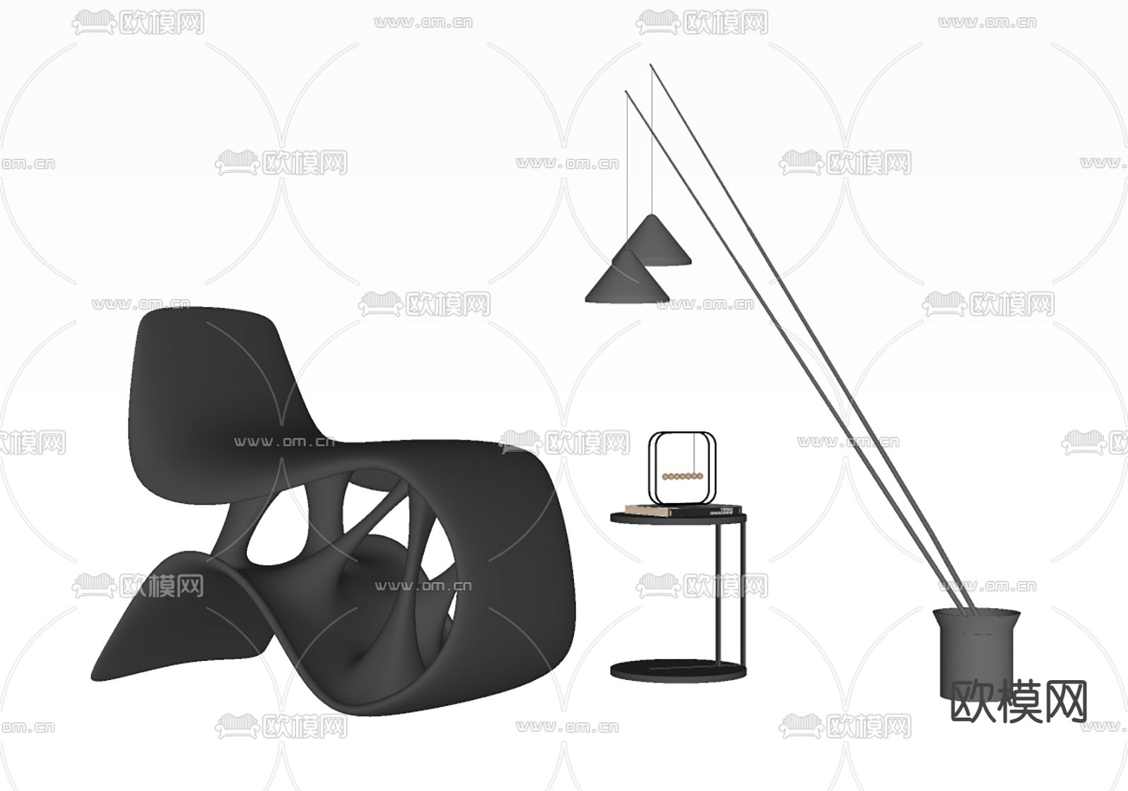 休闲椅 边几su模型下载（渲染图1）