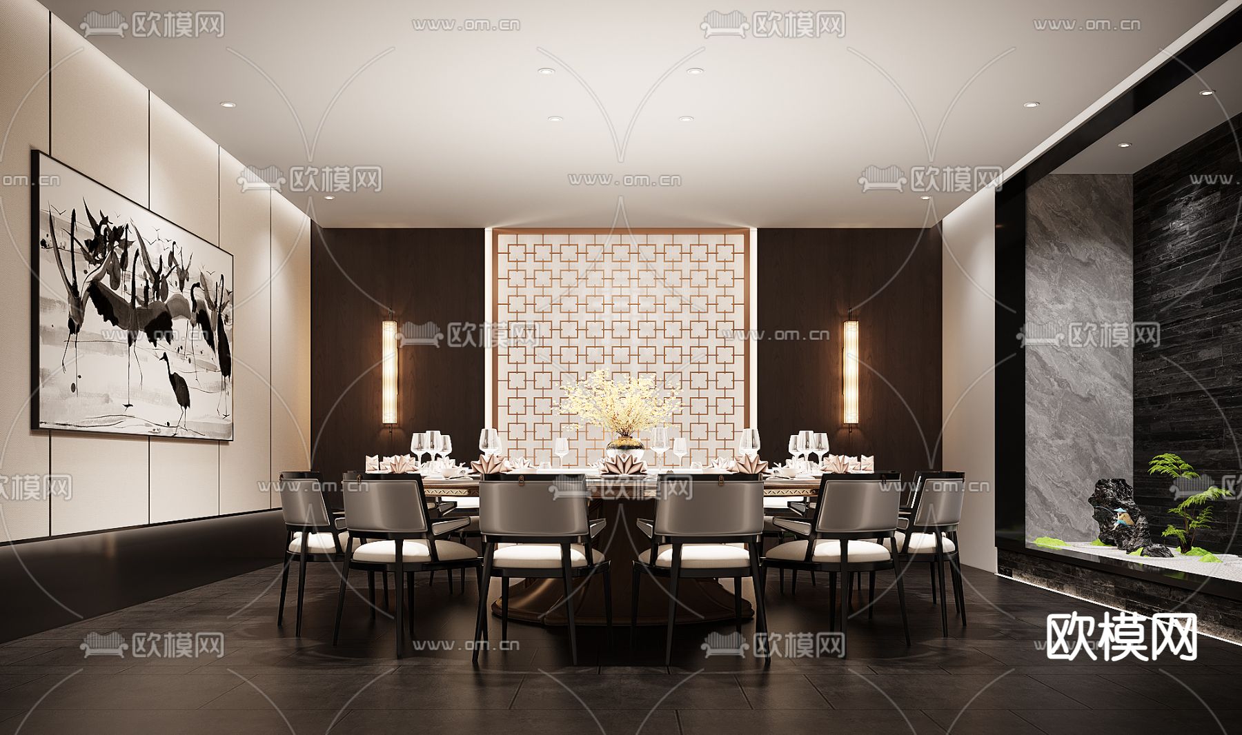 现代餐厅包厢su模型下载（渲染图1）