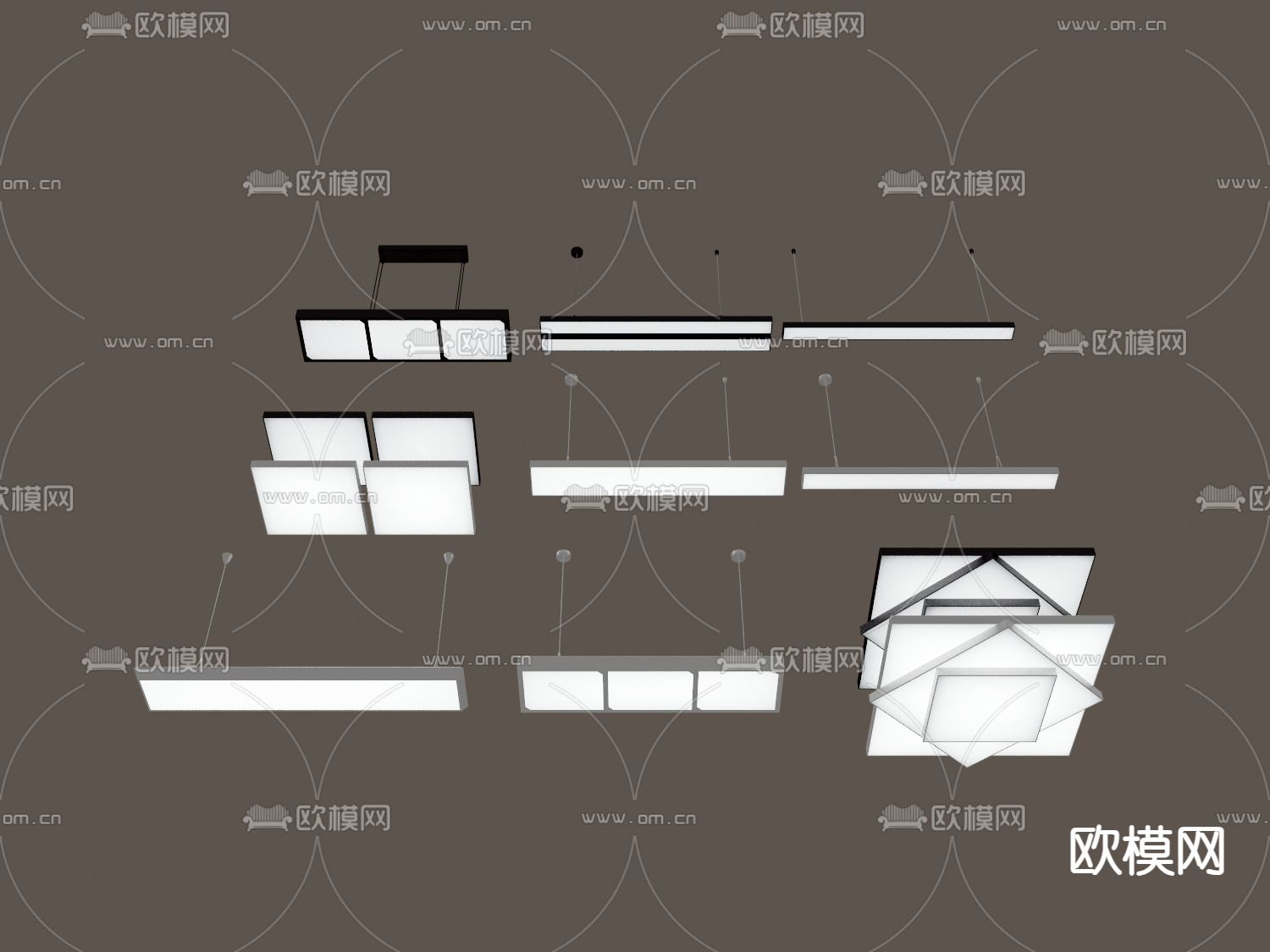 长吊灯 办公吊灯3d模型下载