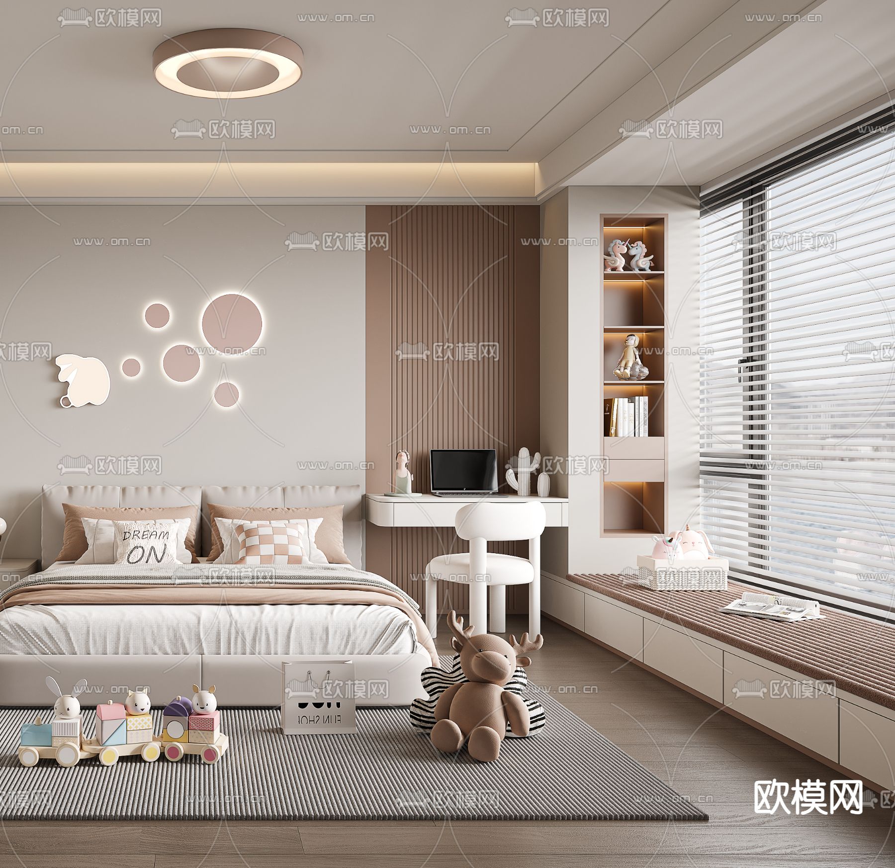 现代卧室 儿童房 次卧3d模型下载（渲染图2）