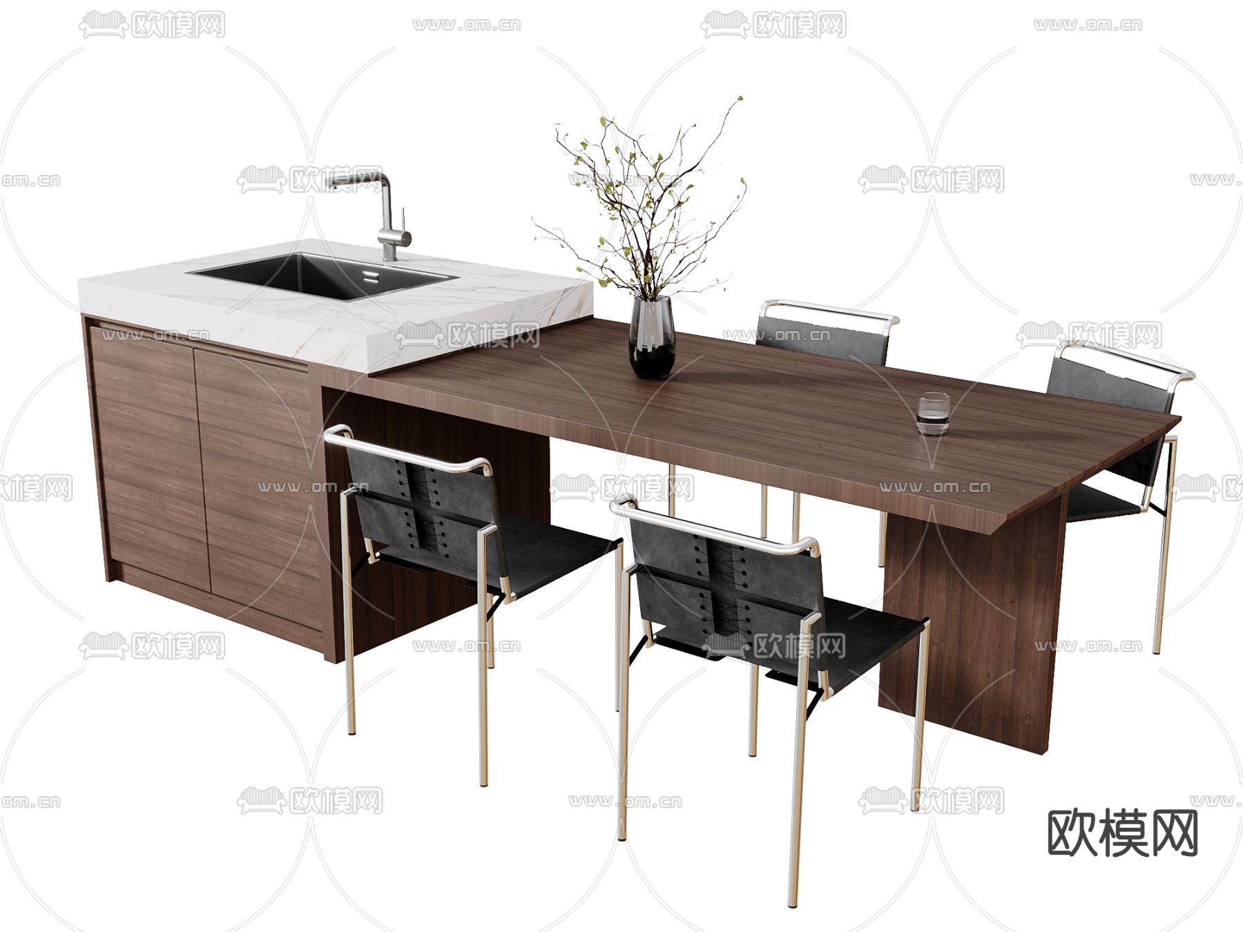 岛台餐桌椅3d模型下载