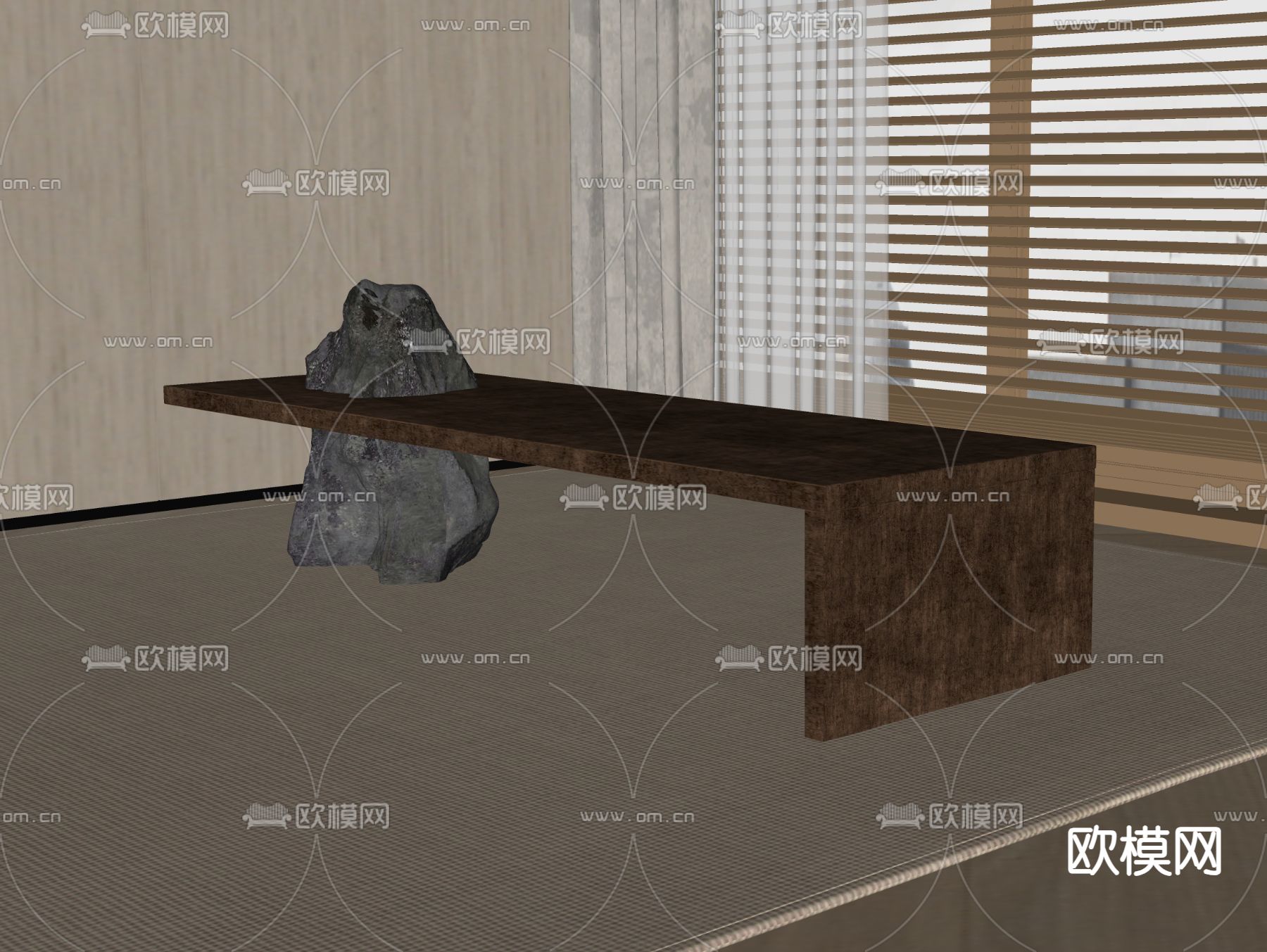 中古风长凳su模型下载（渲染图1）