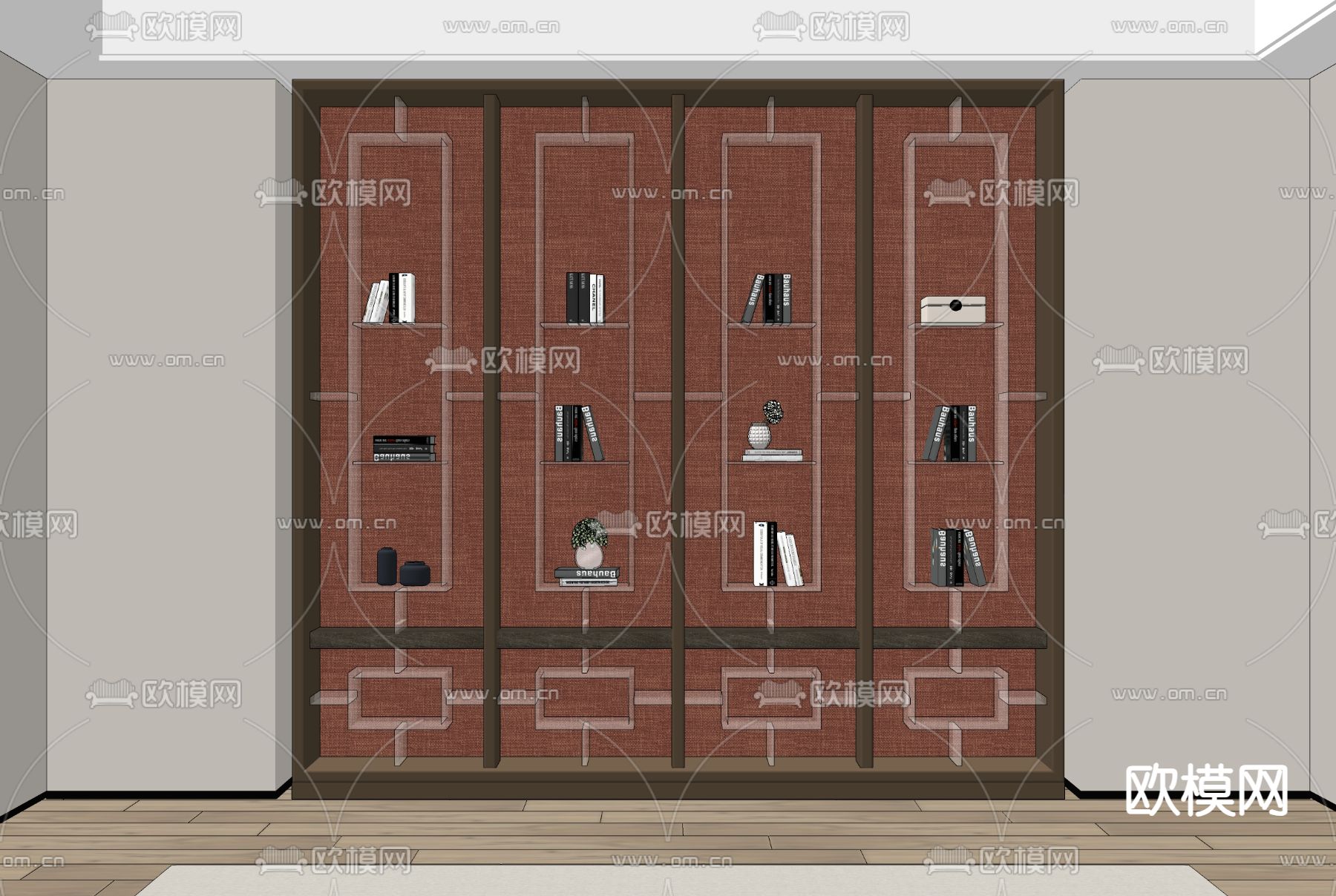 新中式装饰柜 展示柜su模型下载（渲染图1）