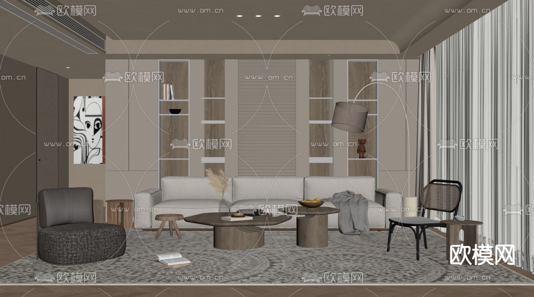 中古风客厅su模型下载（渲染图1）