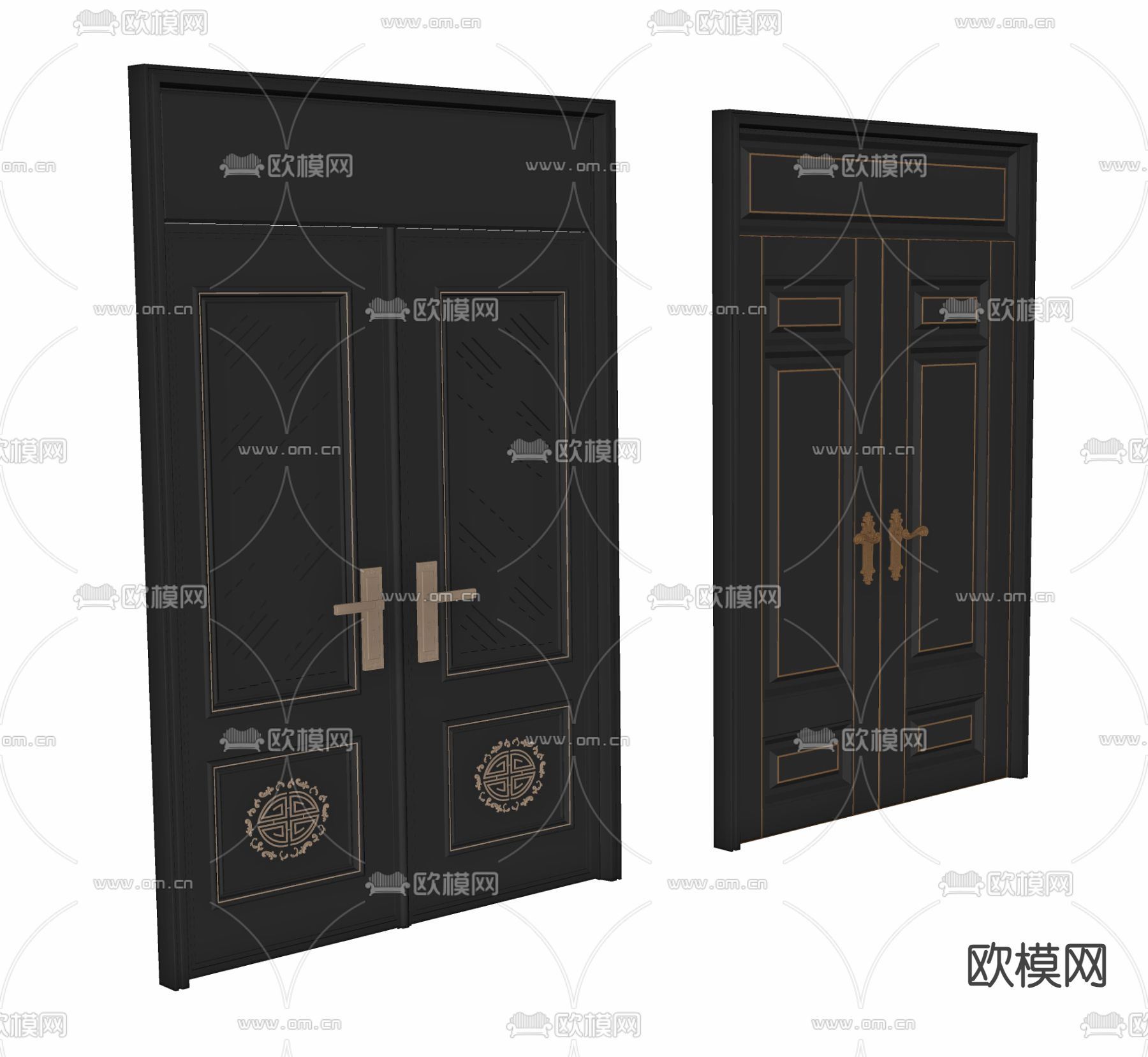 新古典防盗门 双开大门su模型下载（渲染图2）