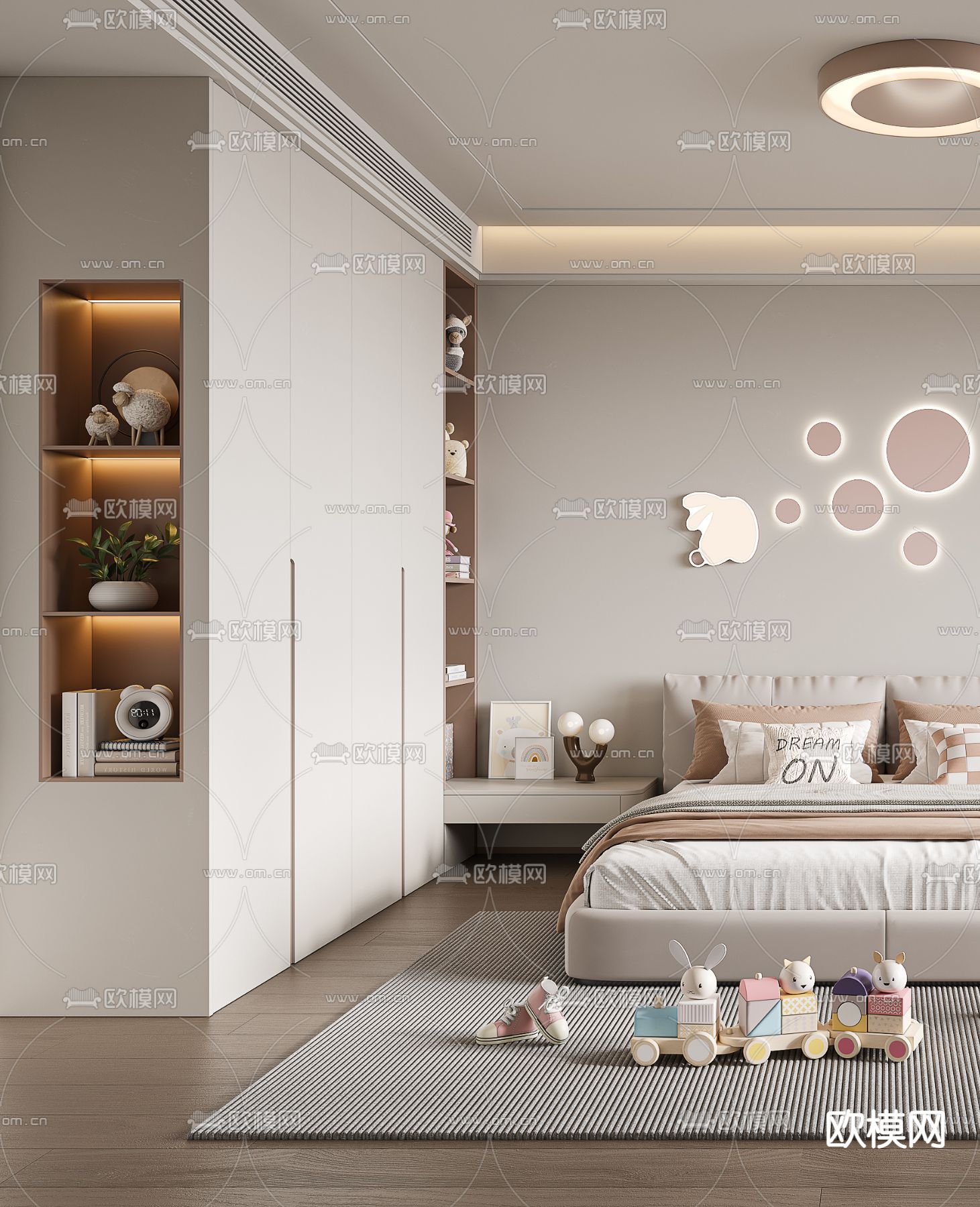 现代卧室 儿童房 次卧3d模型下载（渲染图3）