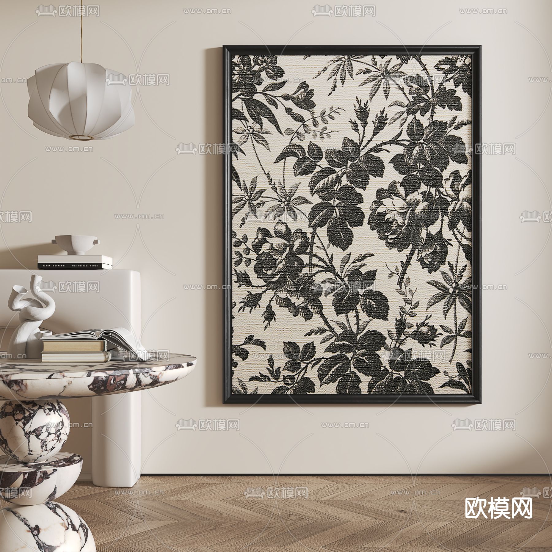 中古风装饰画 挂画su模型下载（渲染图2）