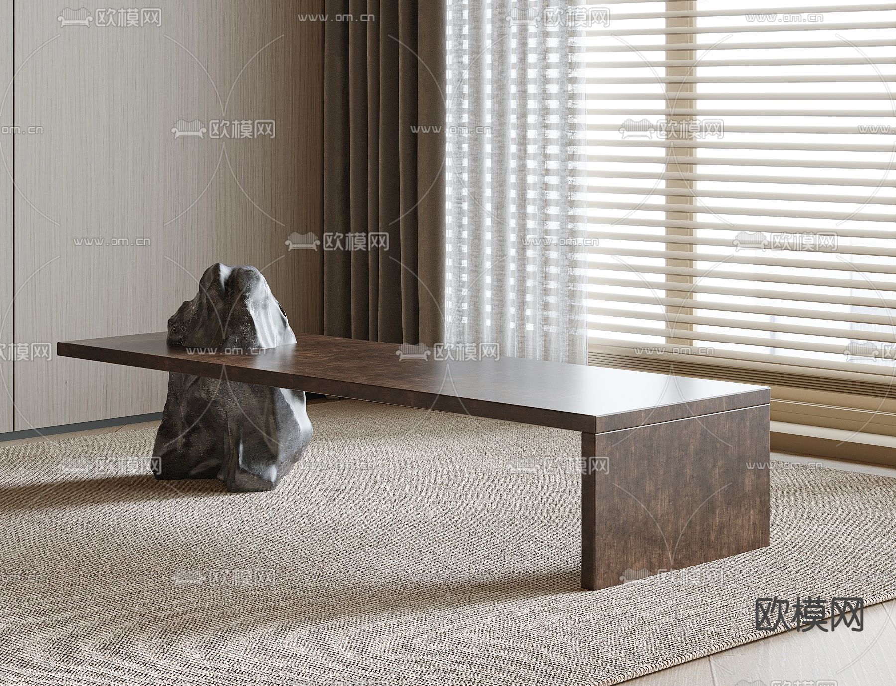 中古风长凳su模型下载（渲染图2）