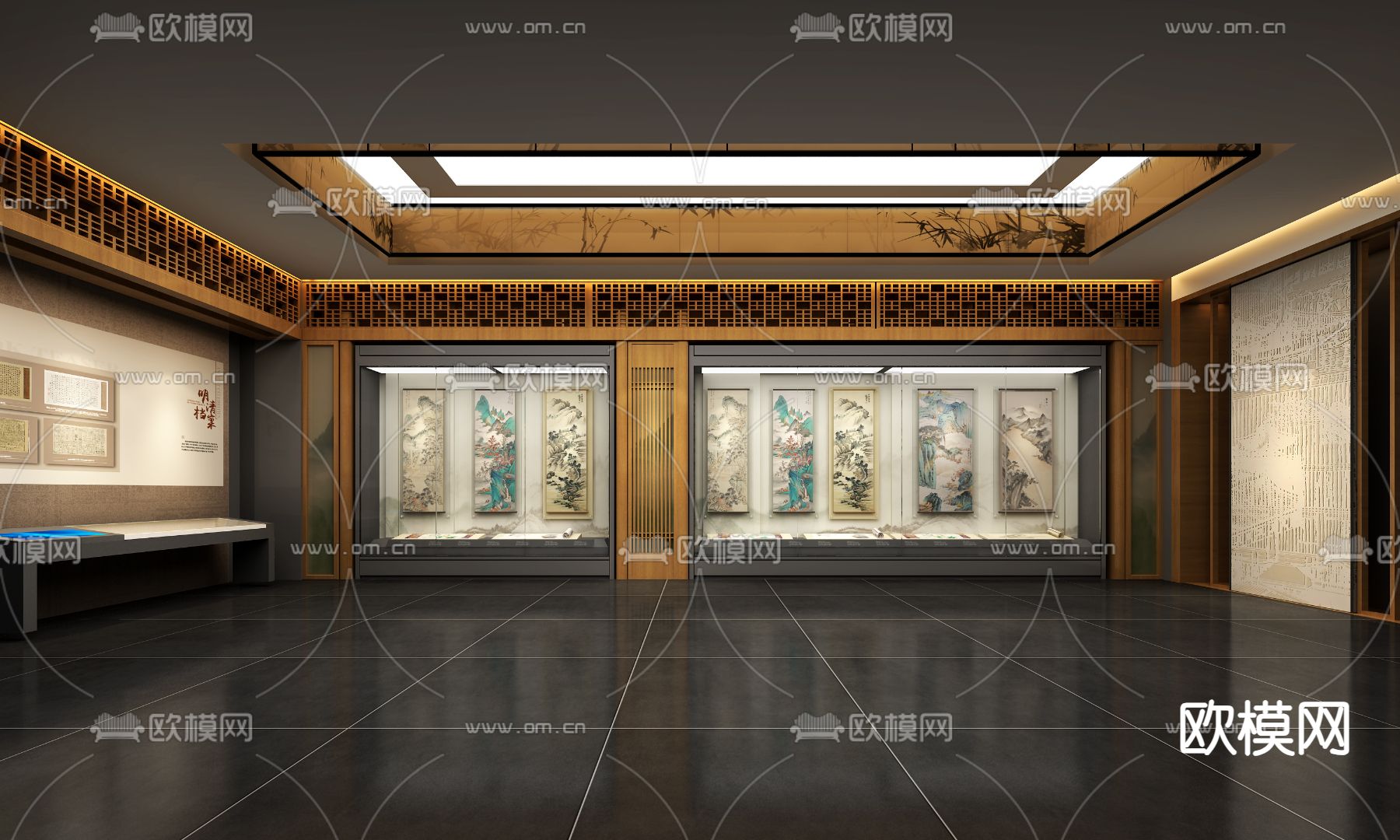 中式展览展馆3d模型下载