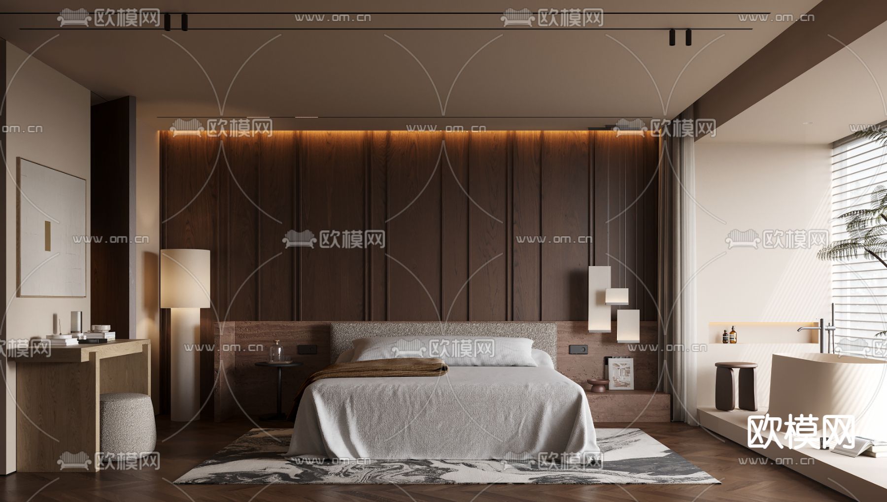 中古风卧室 主人房su模型下载（渲染图2）