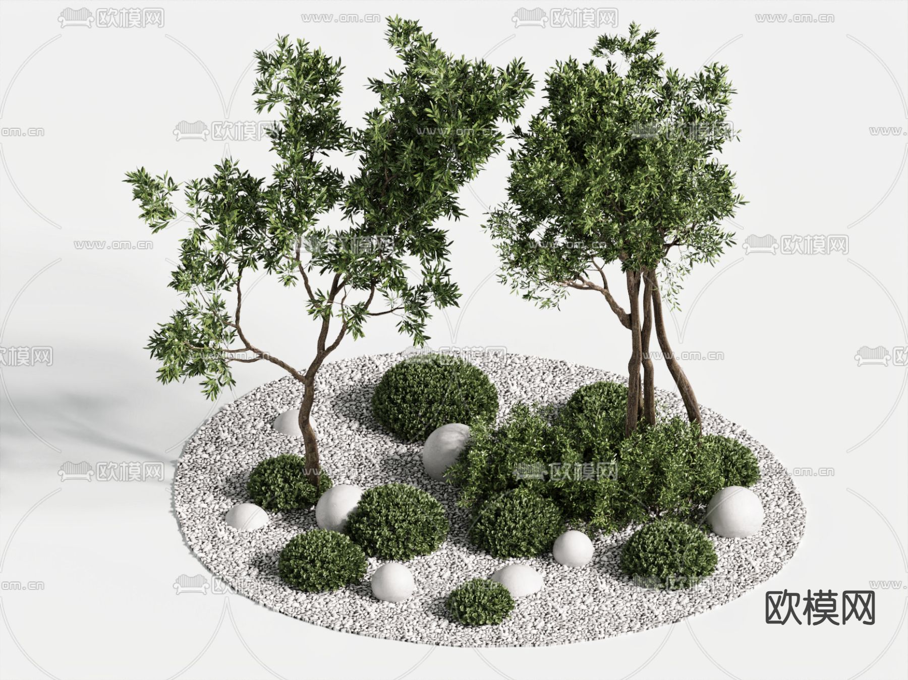 现代景观树 树坛 绿植堆su模型下载（渲染图2）