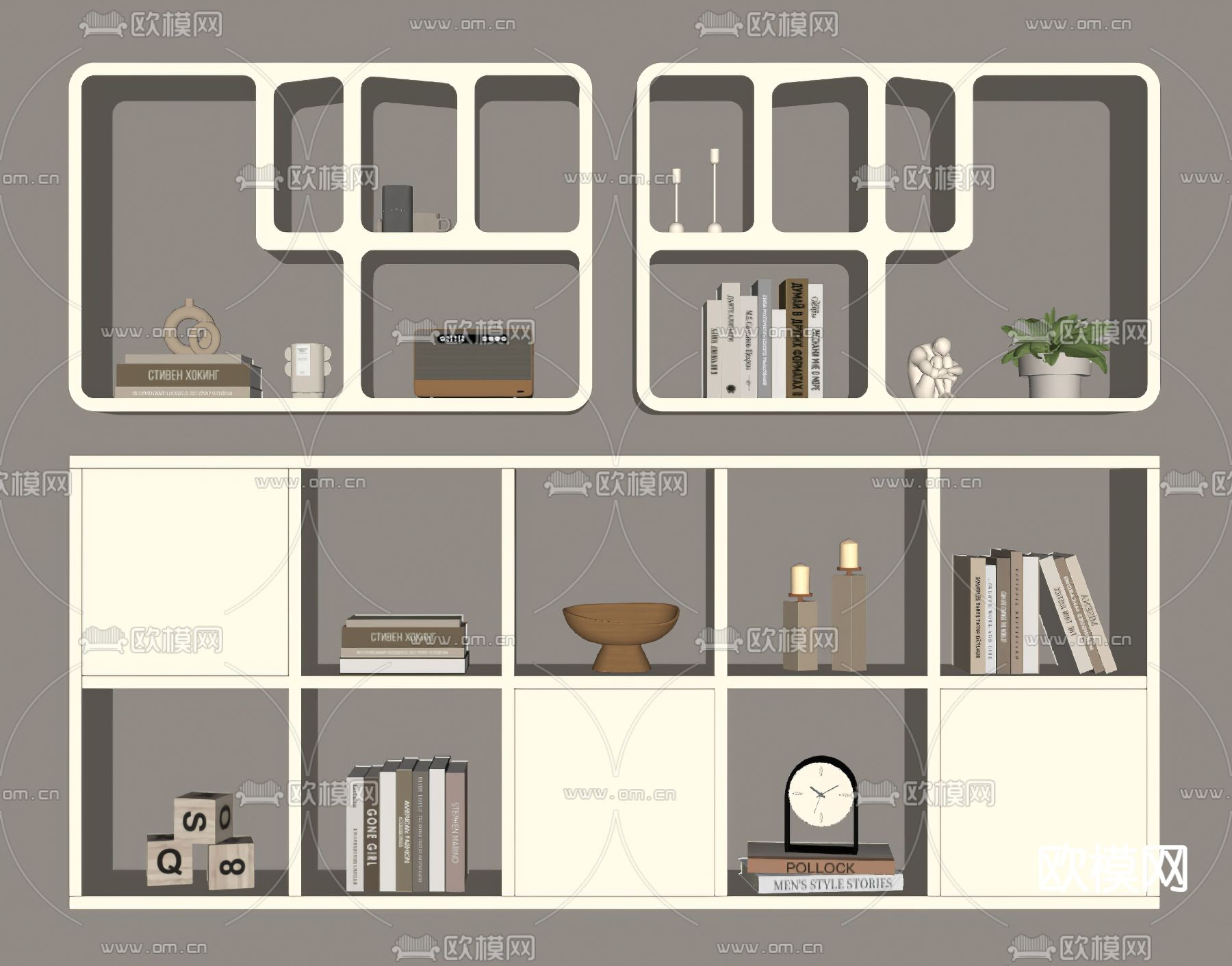 奶油风吊柜 壁挂 置物架su模型下载（渲染图3）