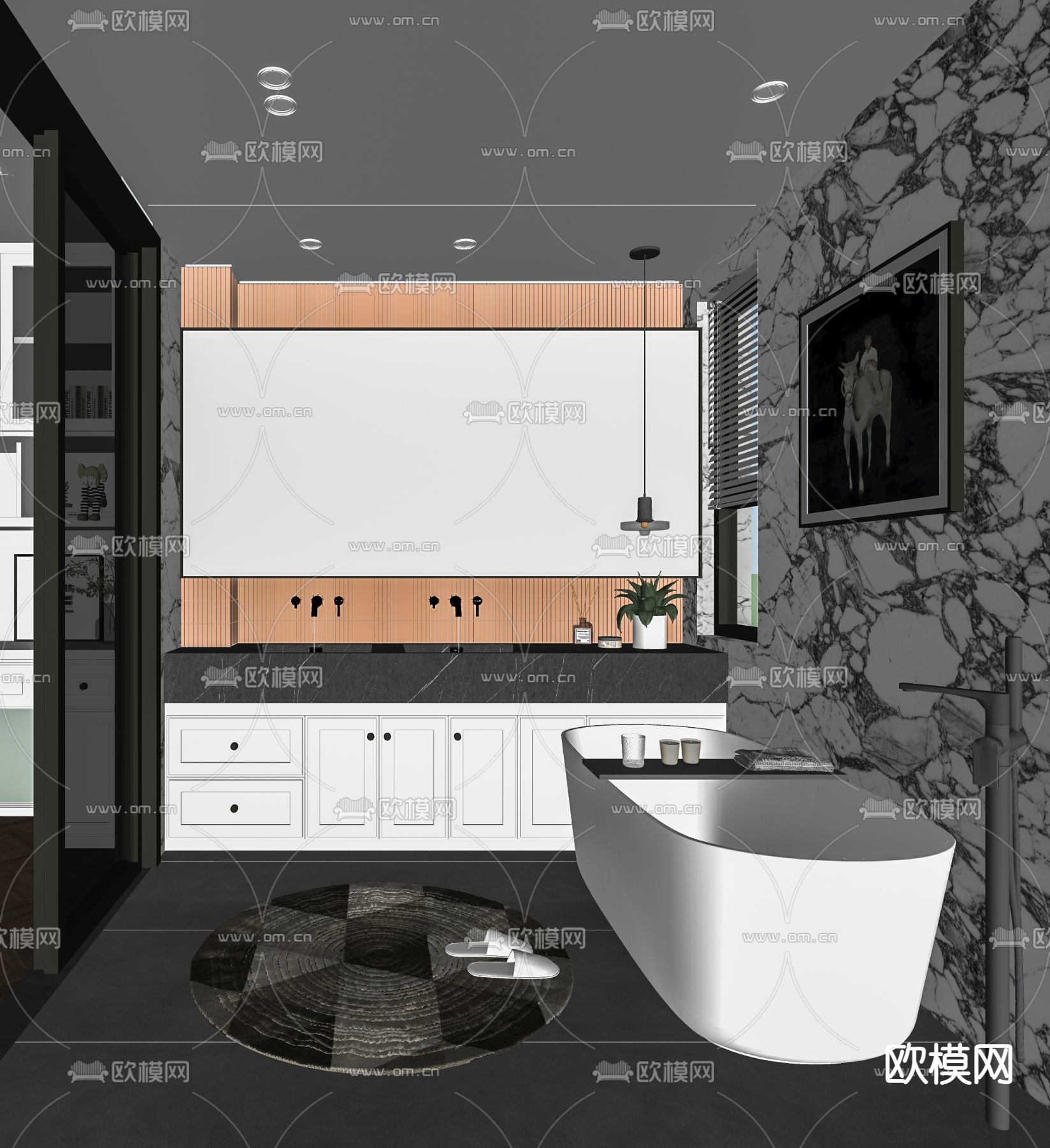 法式浴室 卫生间su模型下载（渲染图1）