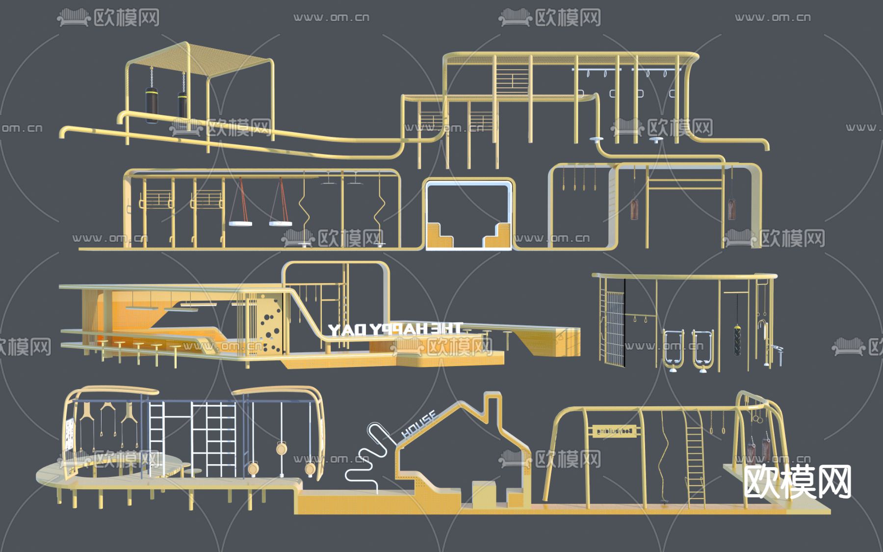 户外健身器械 运动设施3d模型下载