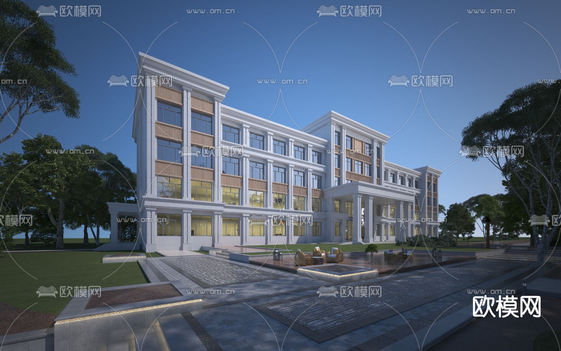 简欧办公楼外观3d模型下载