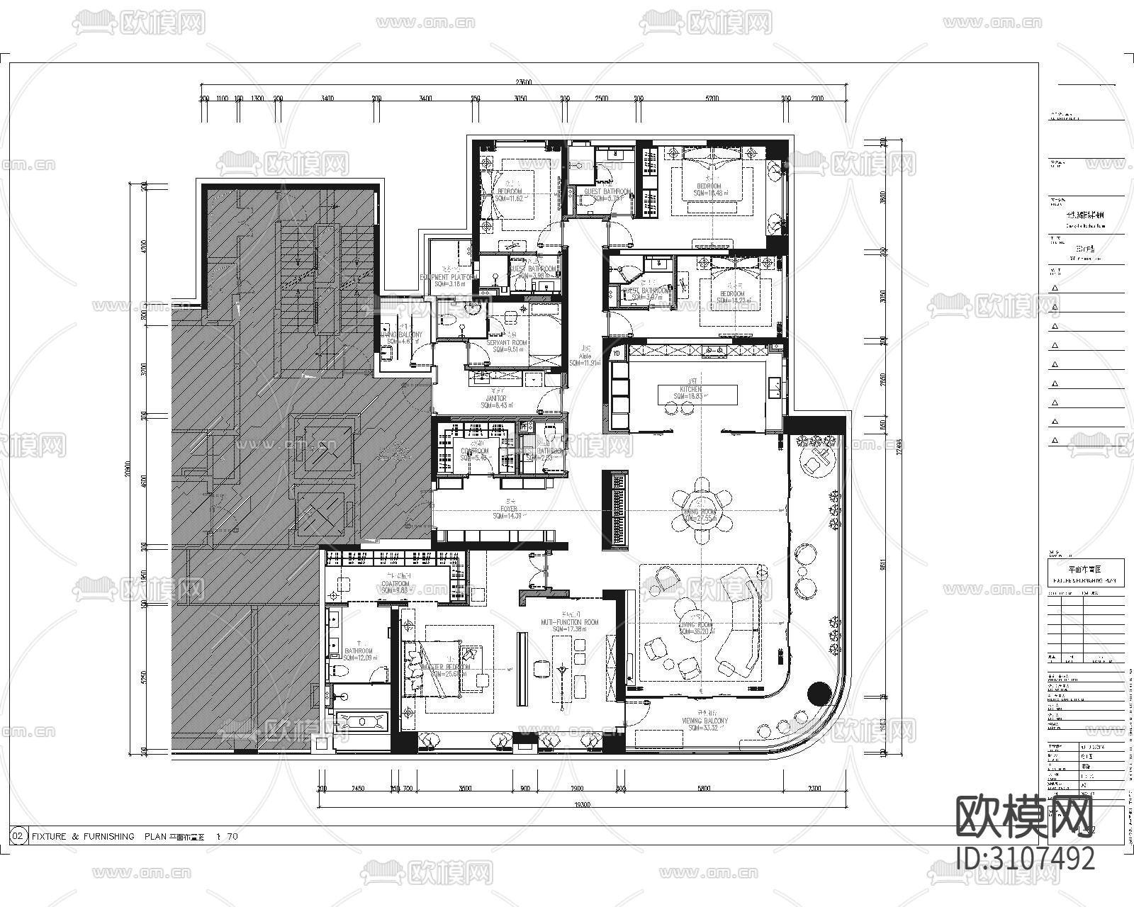 长沙某350㎡精装修样板间cad施工图下载（渲染图2）