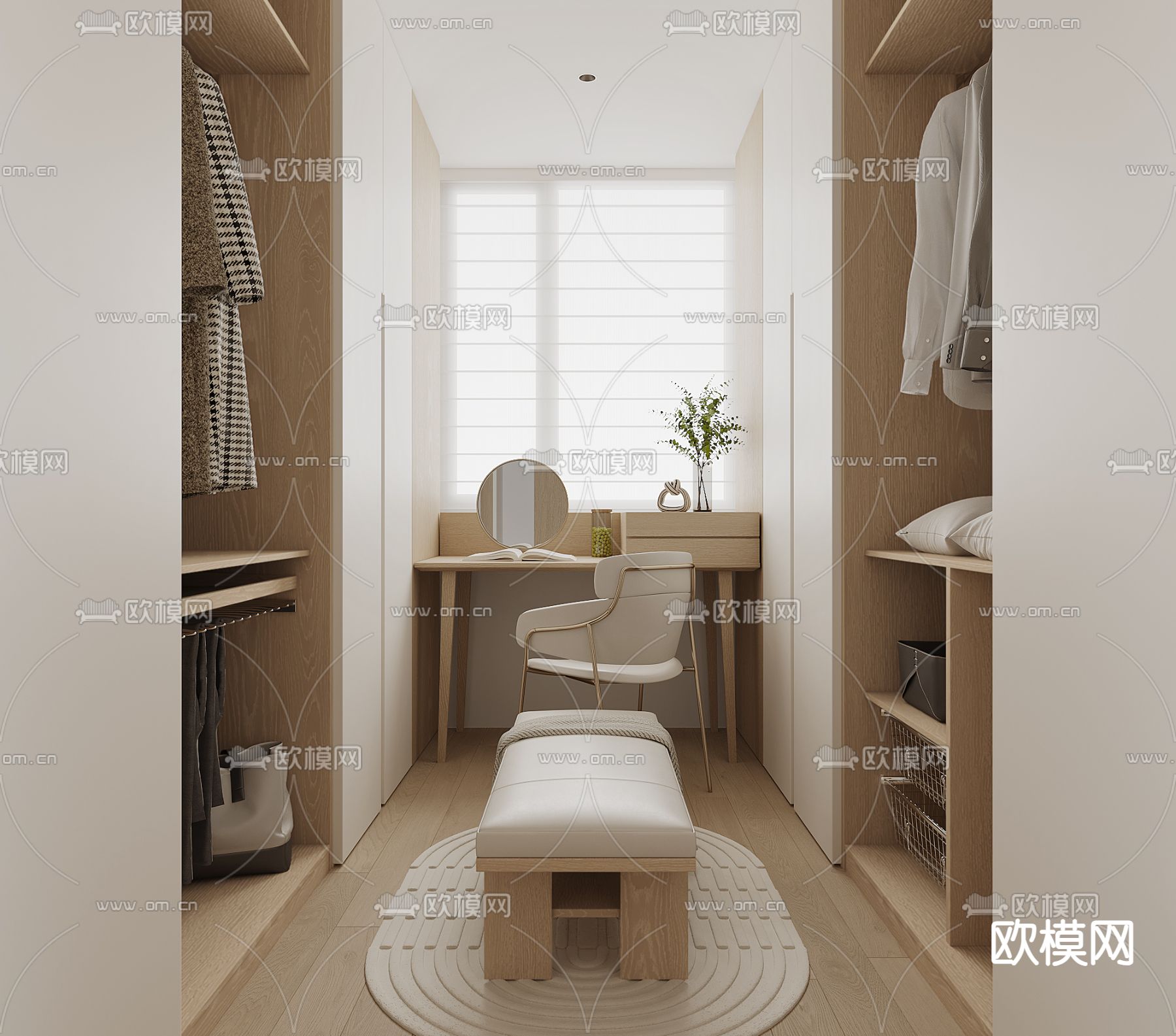 奶油风衣帽间3d模型下载