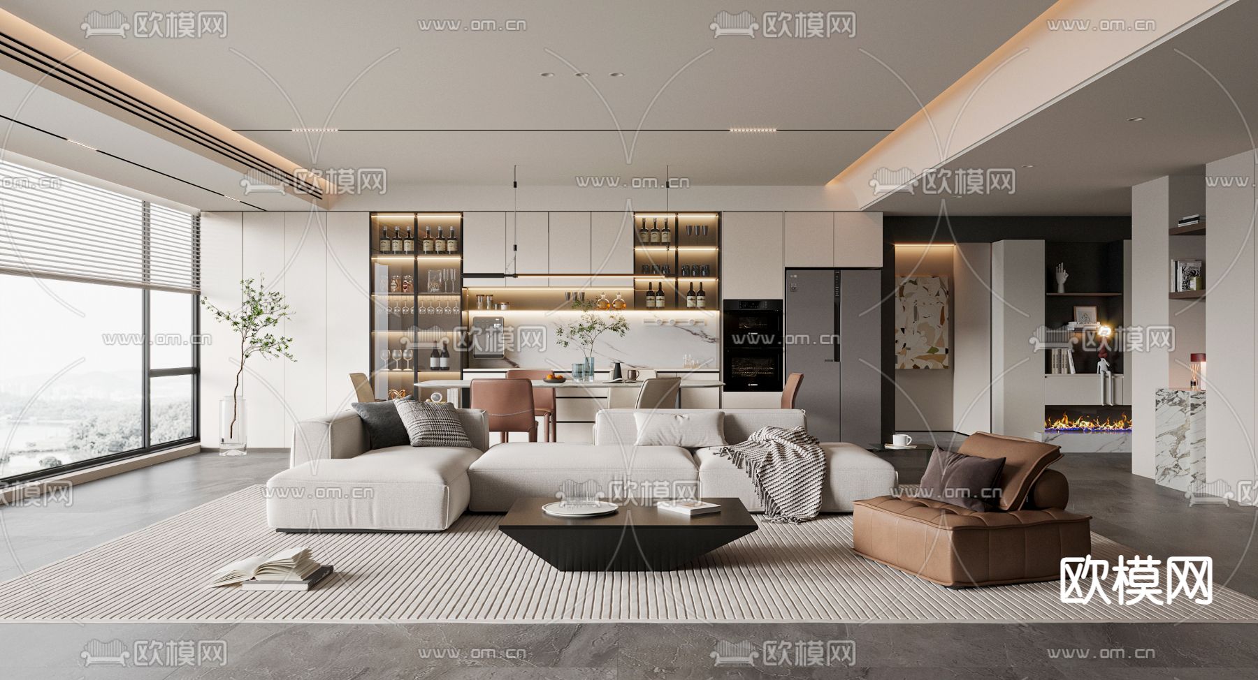 现代客餐厅3d模型下载