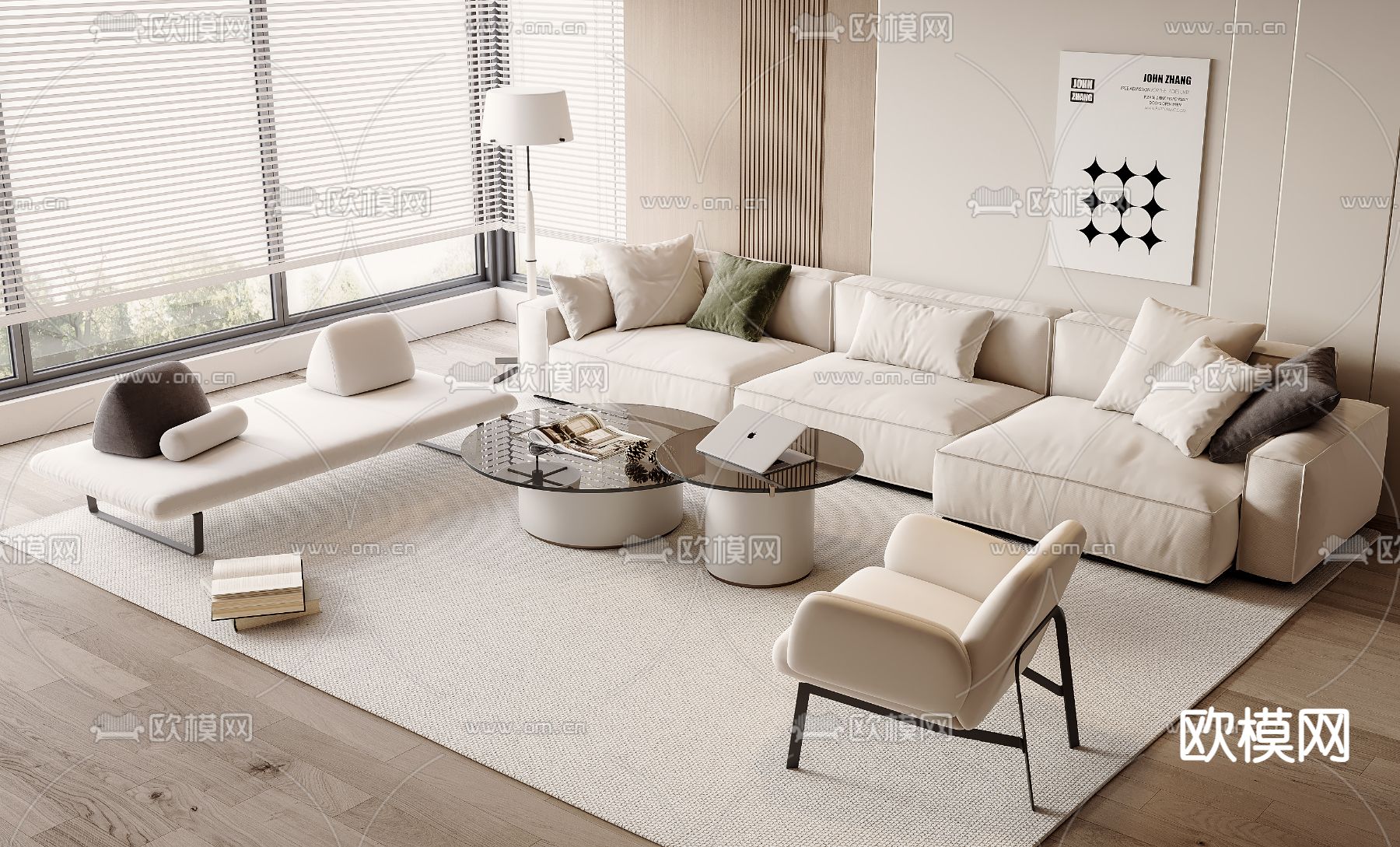 奶油风沙发 组合沙发3d模型下载