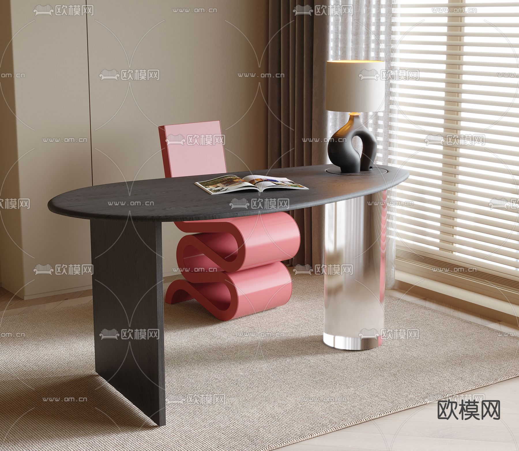 后现代书桌椅 写字台3d模型下载