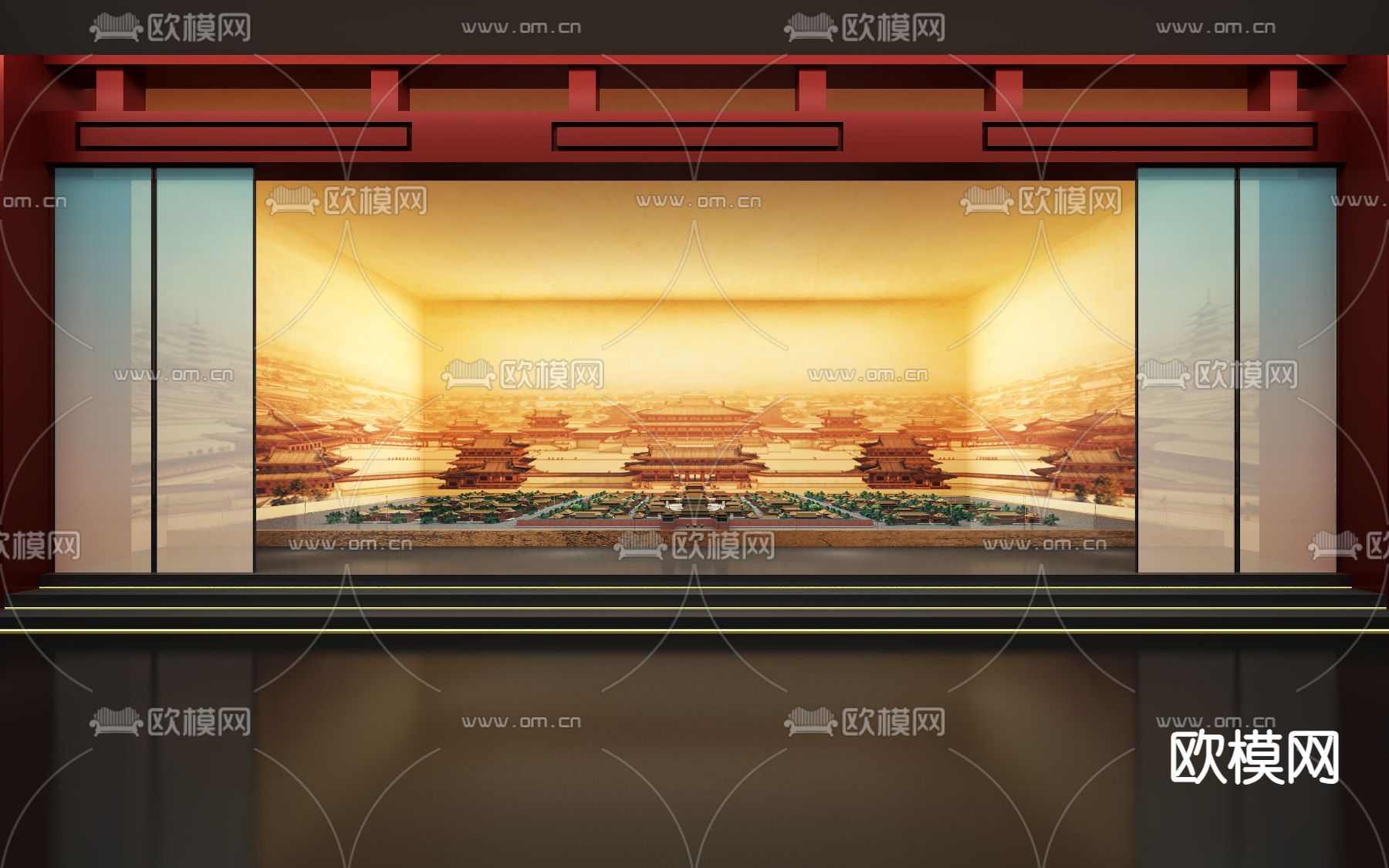 新中式展厅 故宫沙盘3d模型下载（渲染图1）