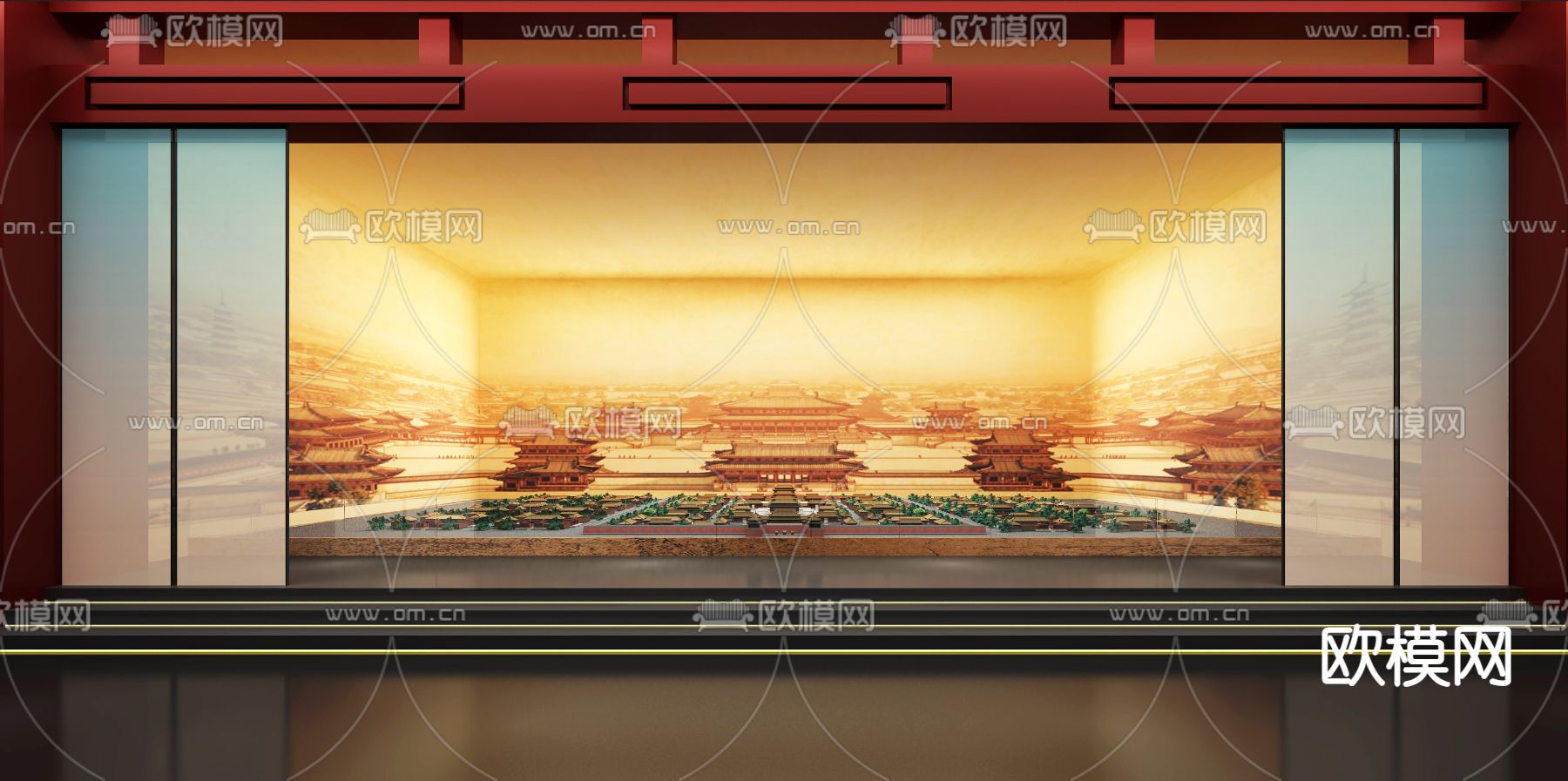 新中式展厅 故宫沙盘3d模型下载（渲染图2）