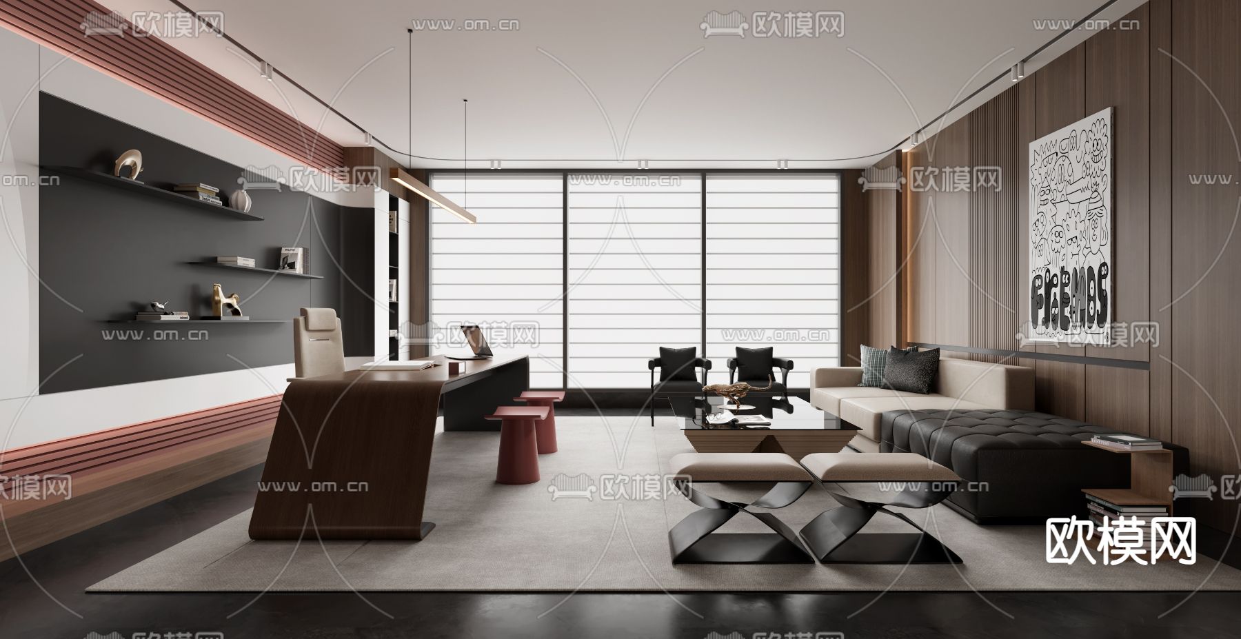 现代经理办公室 董事长室3d模型下载