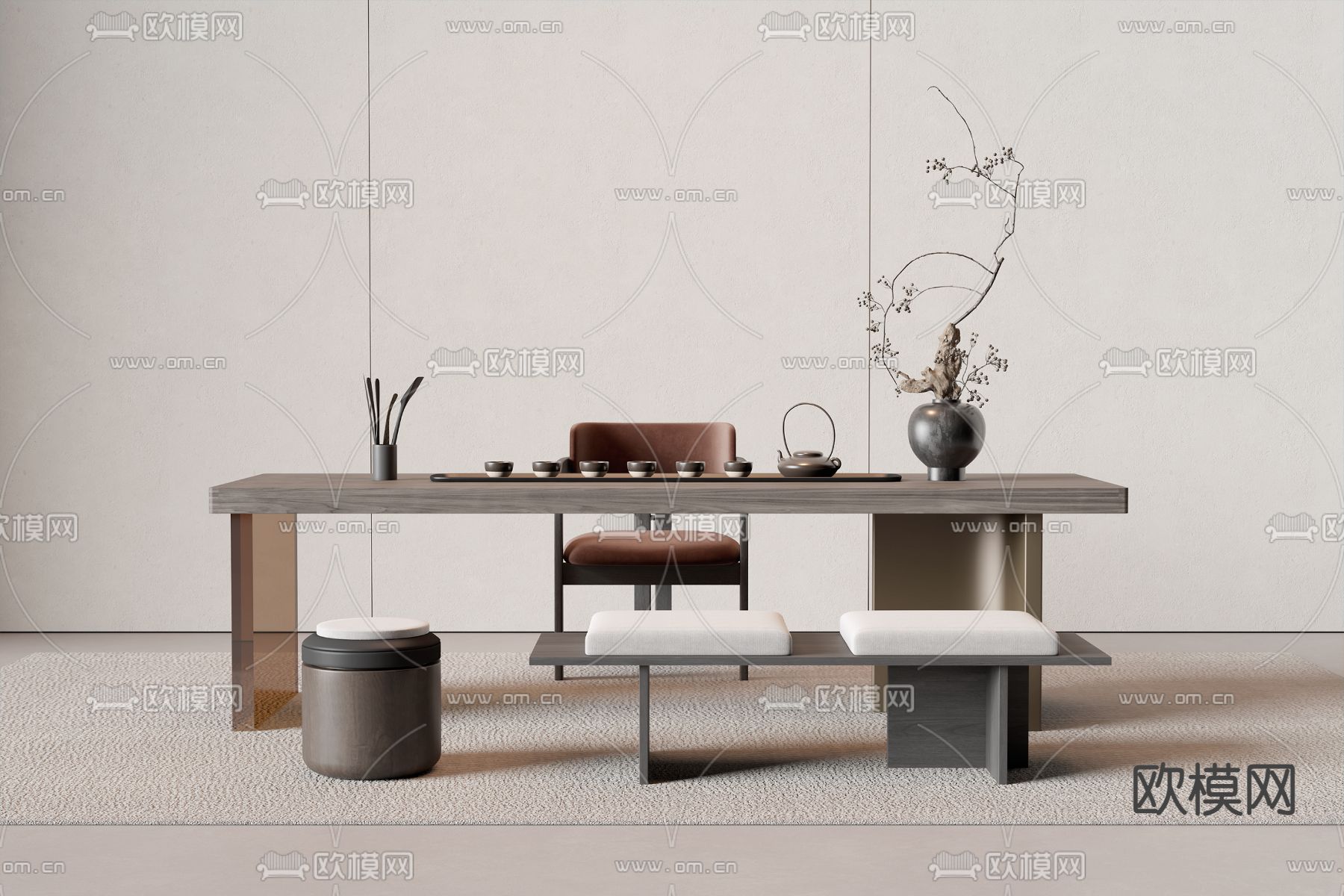 现代茶桌椅3d模型下载