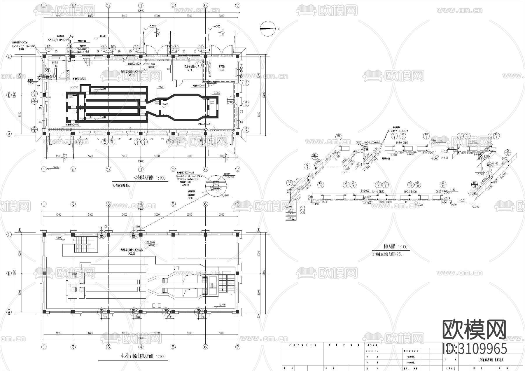 污水处理站供暖cad施工图下载（渲染图1）