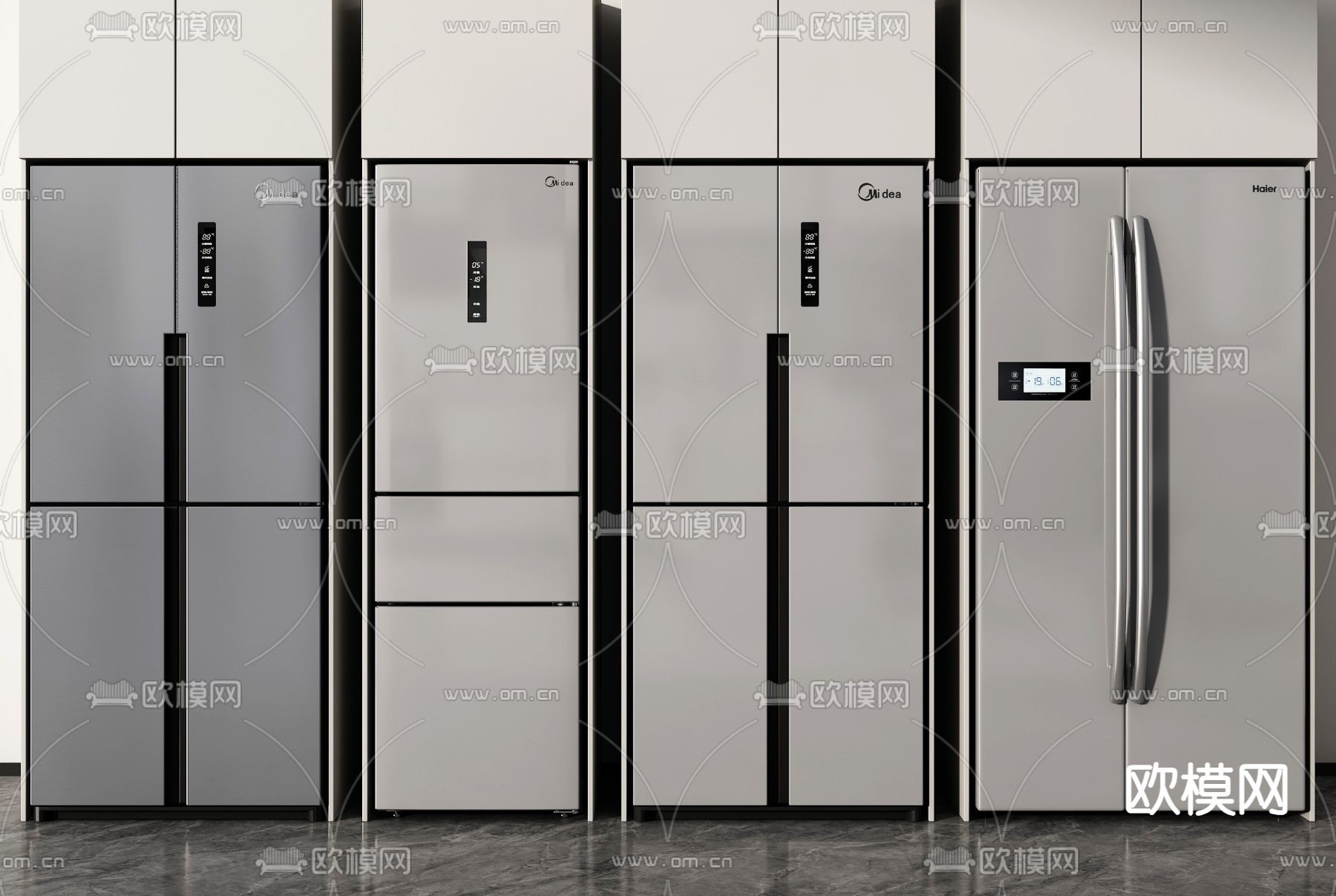 十字门冰箱 双开门冰箱 三开门冰箱3d模型下载