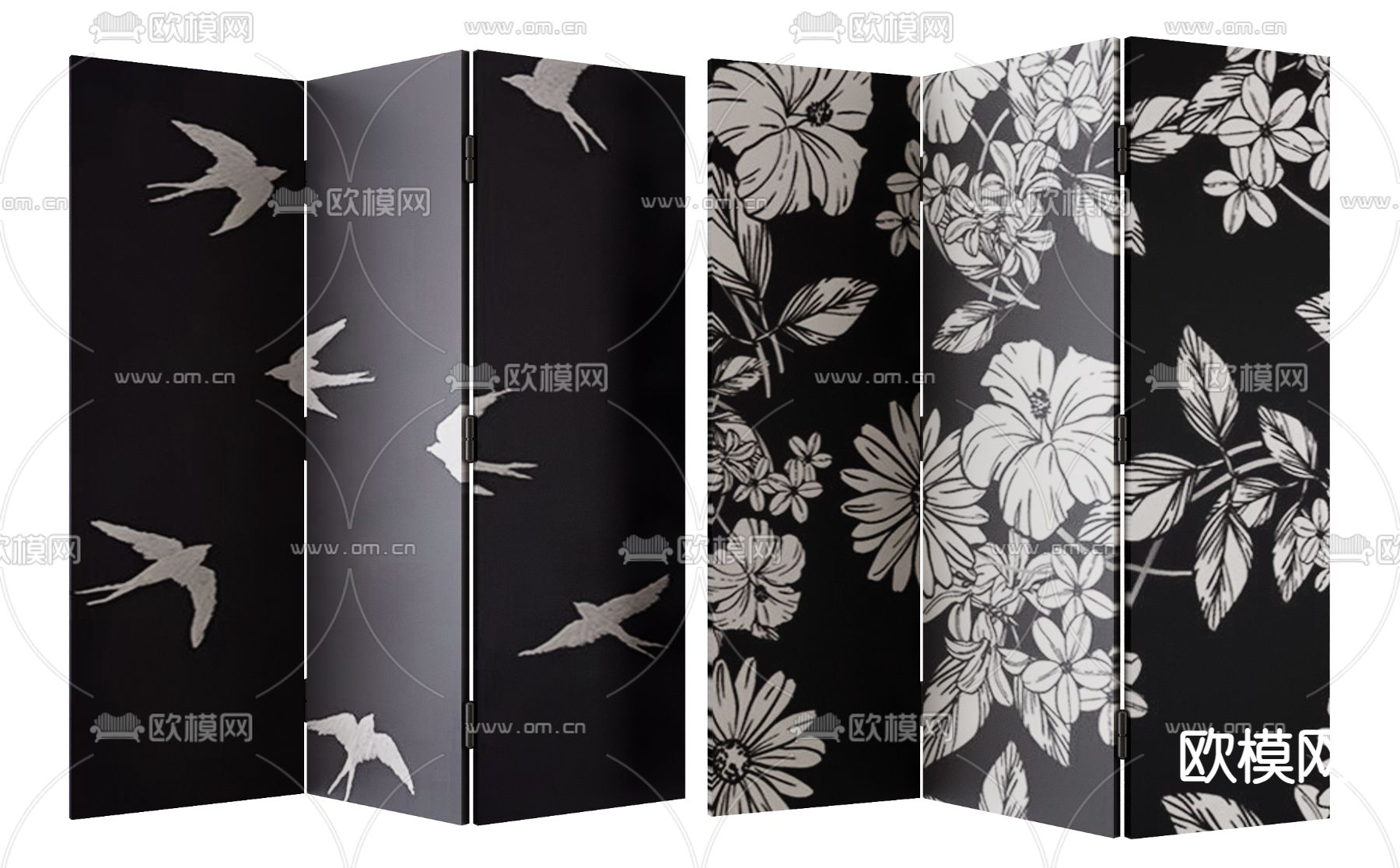 中古风屏风 隔断3d模型下载