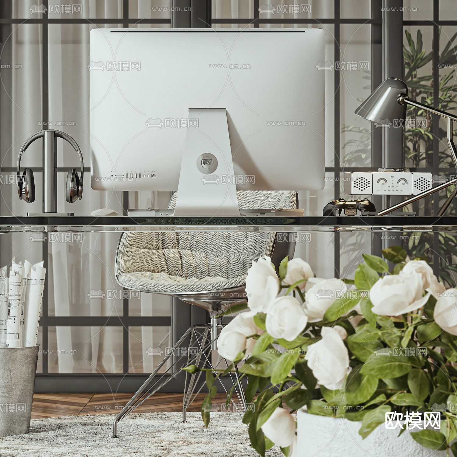 高级灰办公室 办公区3d模型下载（渲染图7）